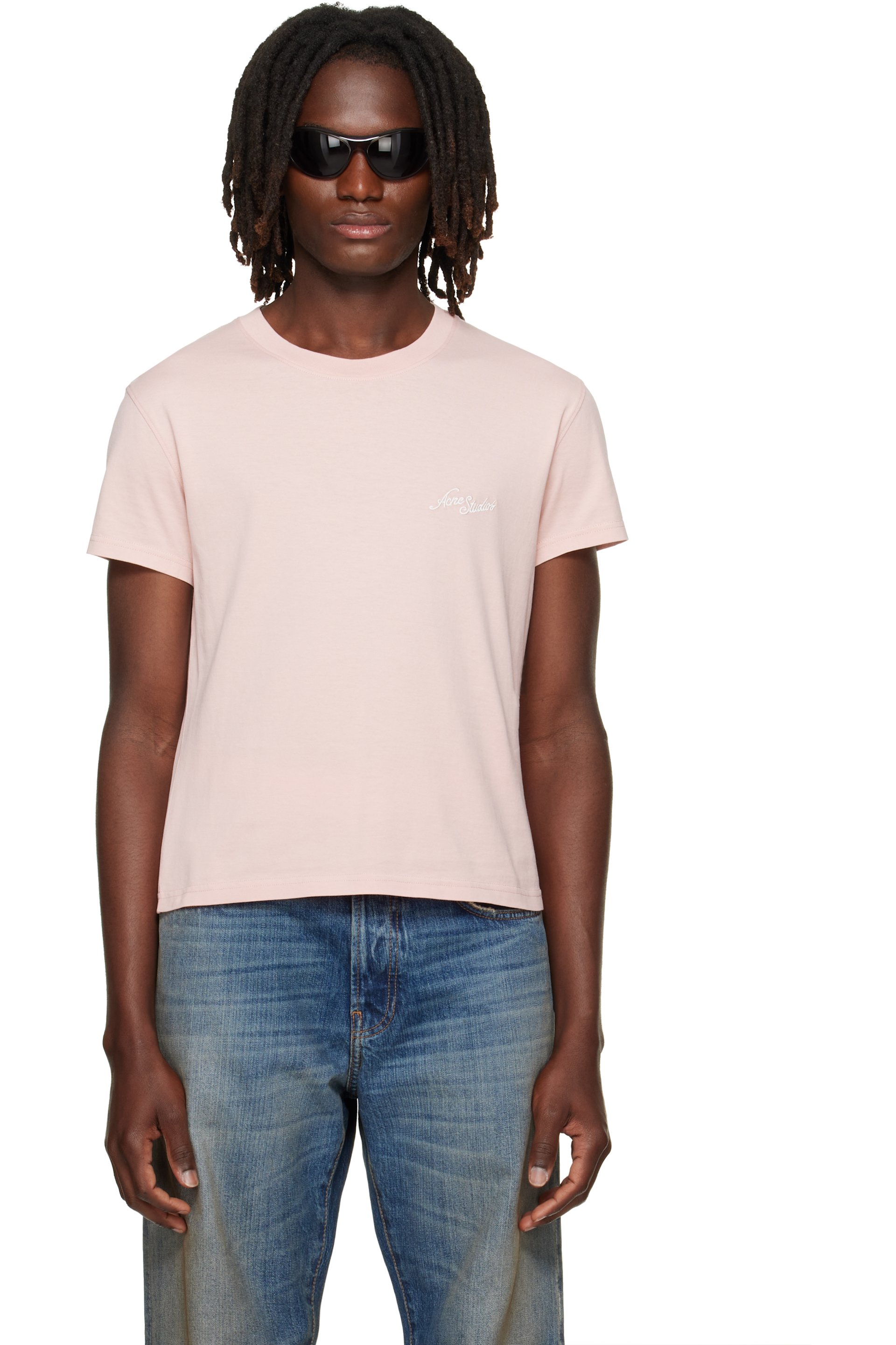 Acne Studios - ピンク ロゴ刺繍 Tシャツ