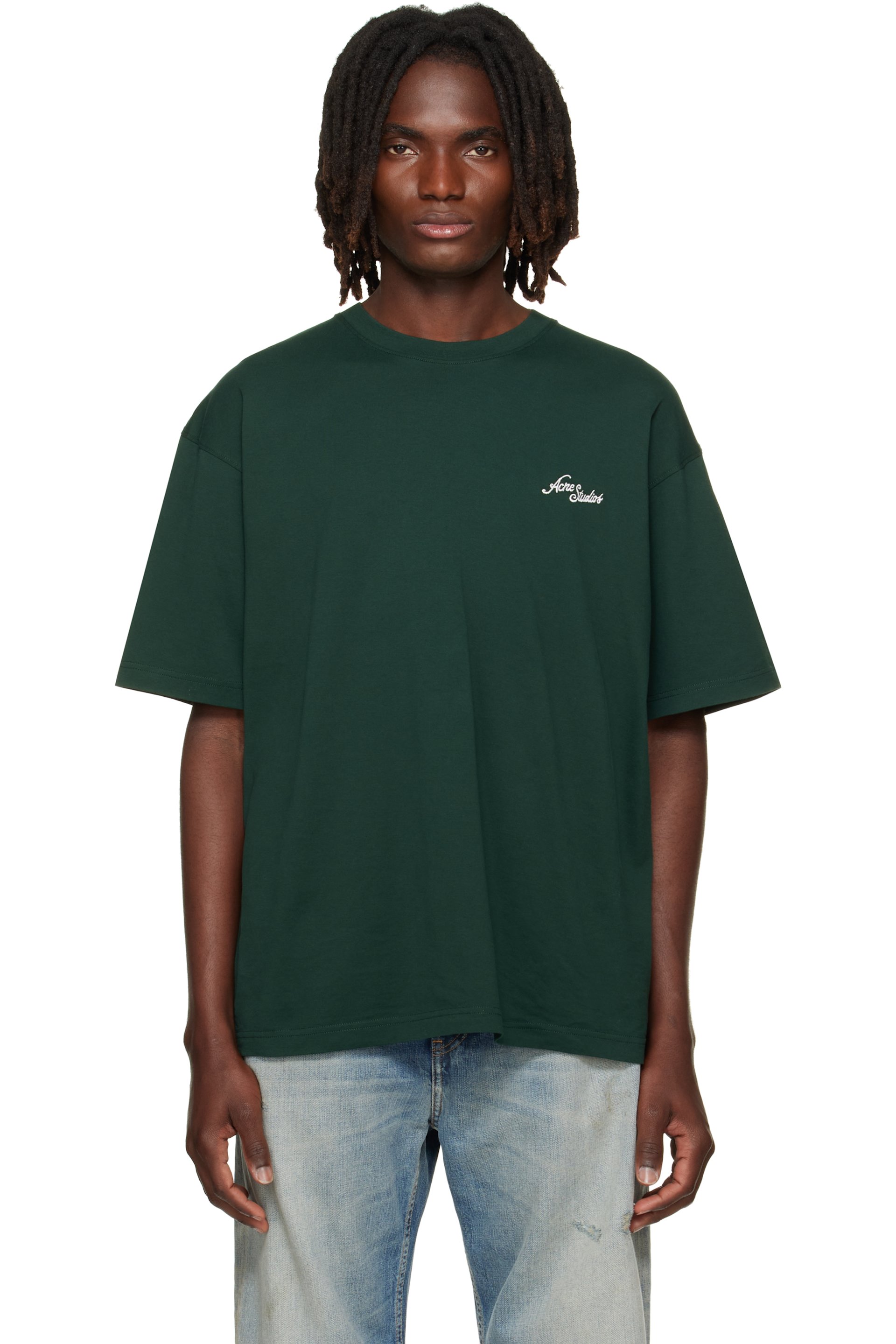 Acne Studios - Green Embroidered-Logo T-shirt