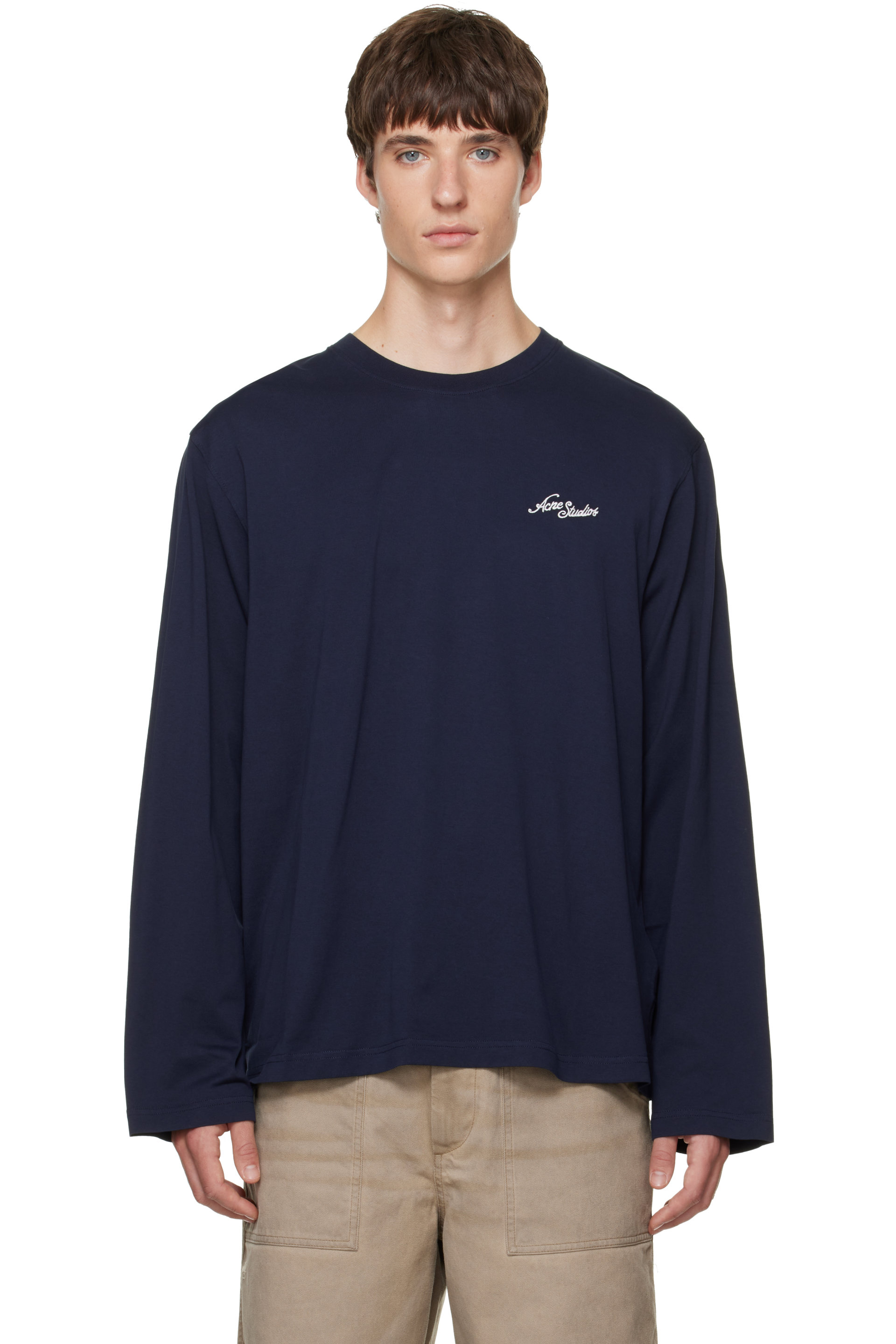 Acne Studios - T-shirt bleu marine en jersey à logo