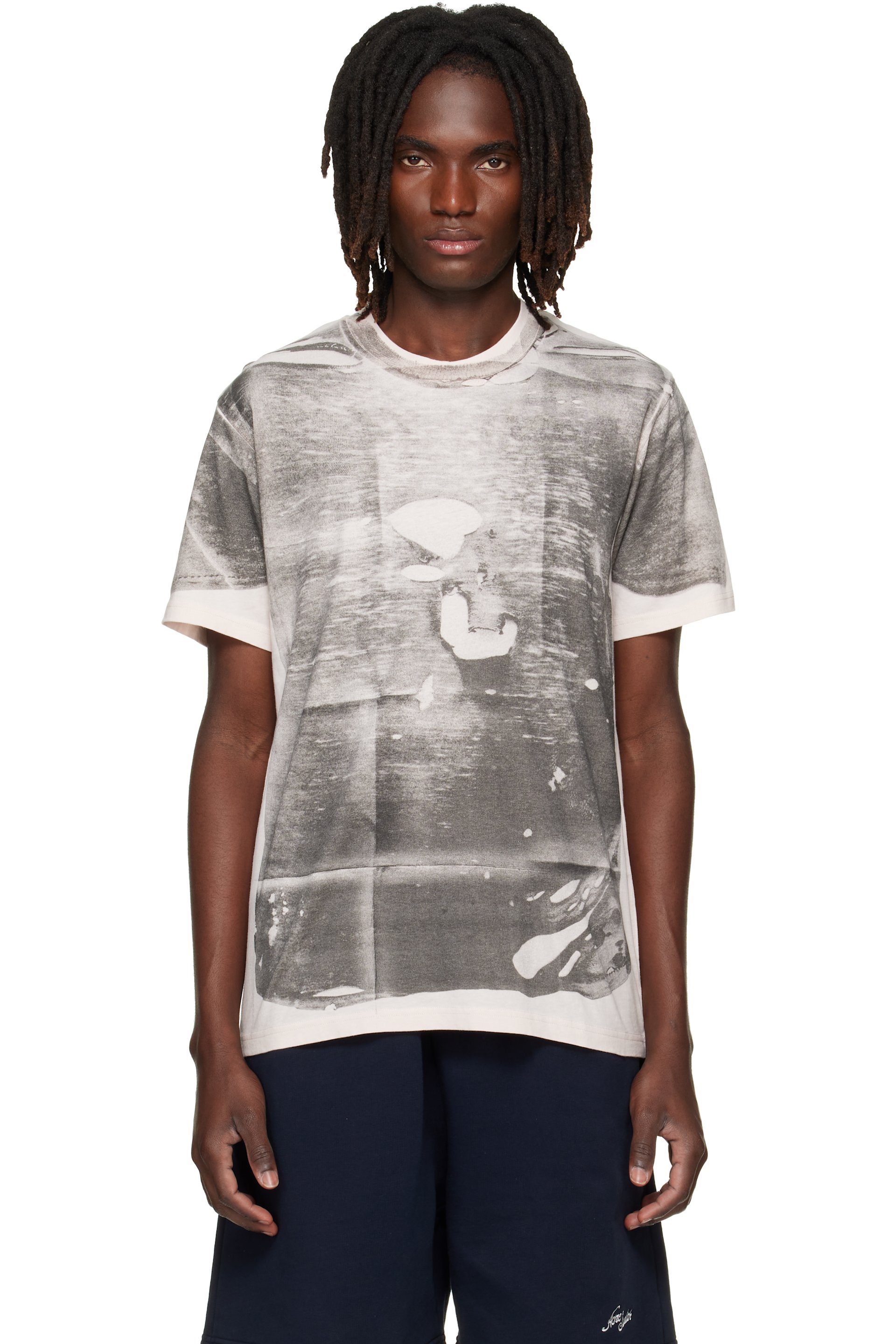 Acne Studios - T-shirt rose et gris à image trompe l'œil