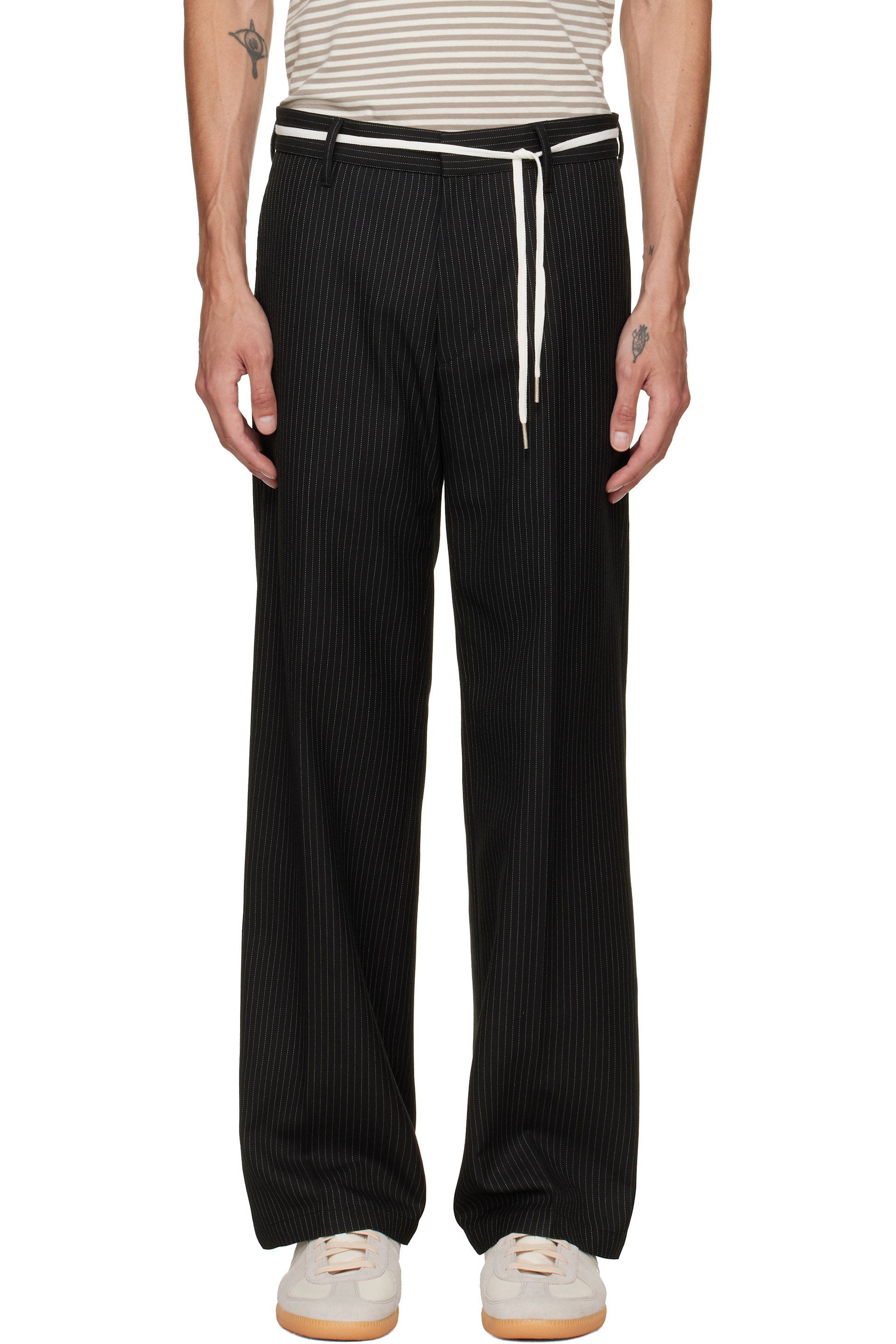 Stockholm (Surfboard) Club - Black Tailored Bootcut Pinstripe Trousers