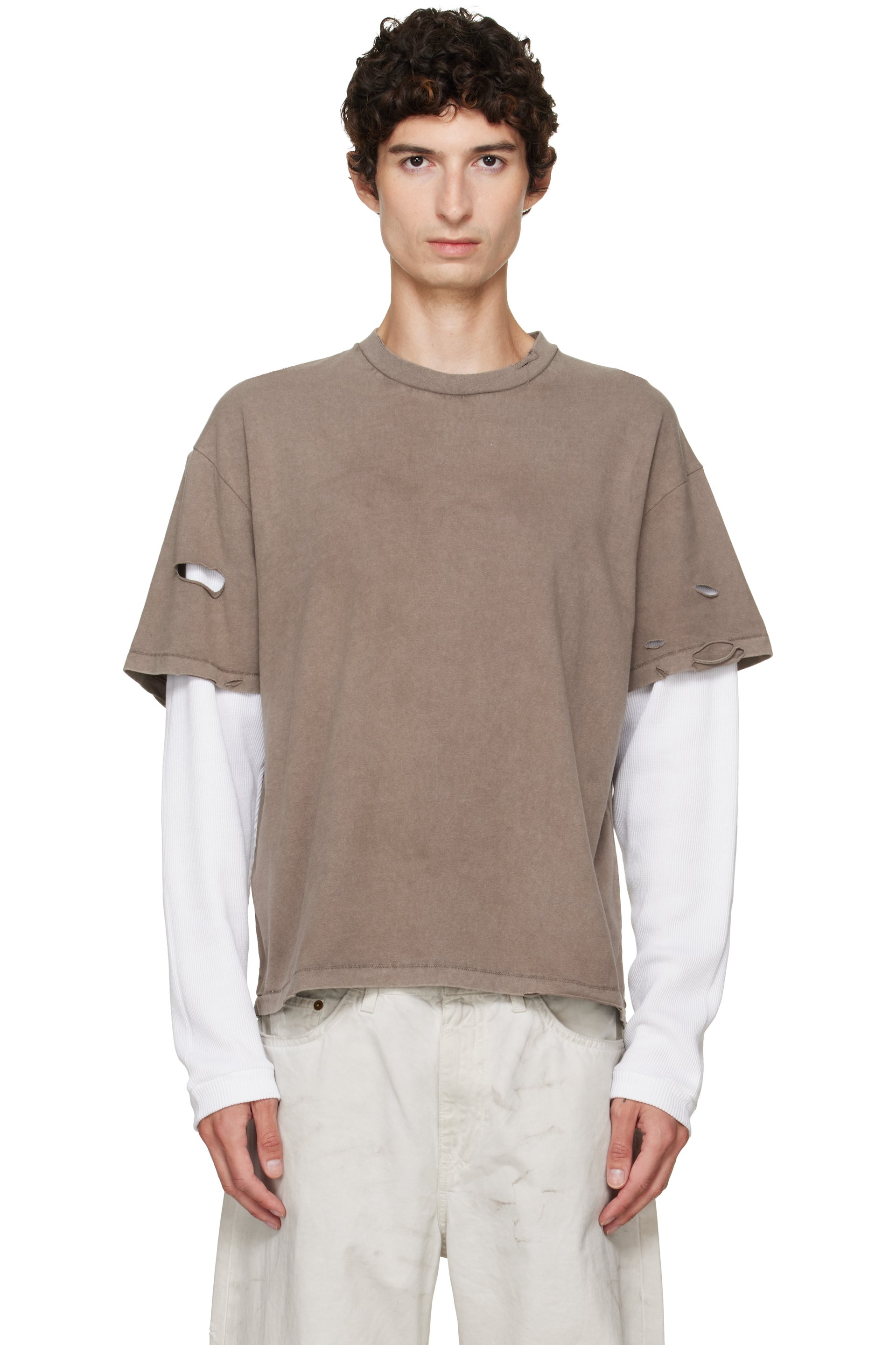 Stockholm (Surfboard) Club - Taupe & White Back Logo Layered T-shirt
