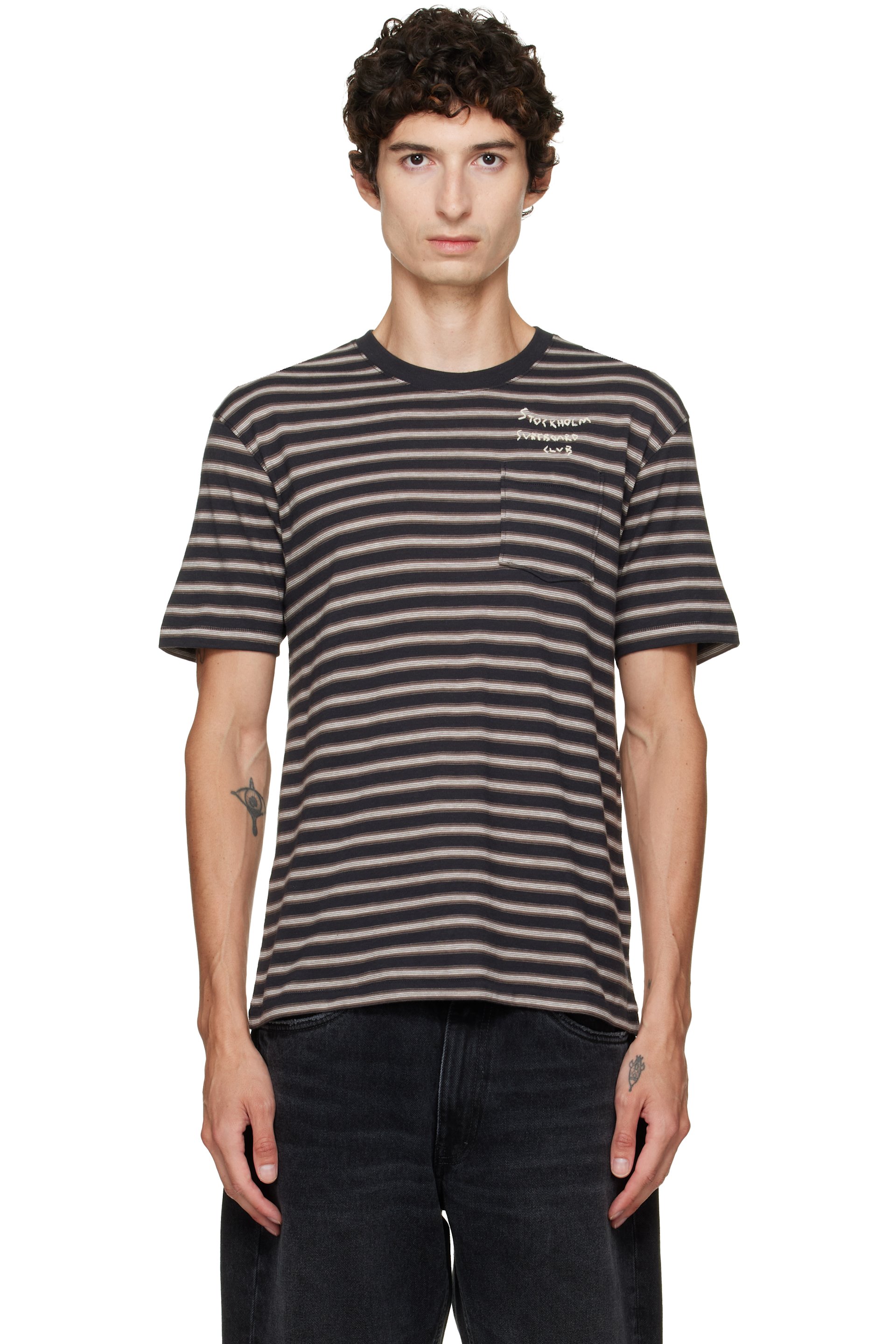 Stockholm (Surfboard) Club - Navy & Brown Striped T-shirt