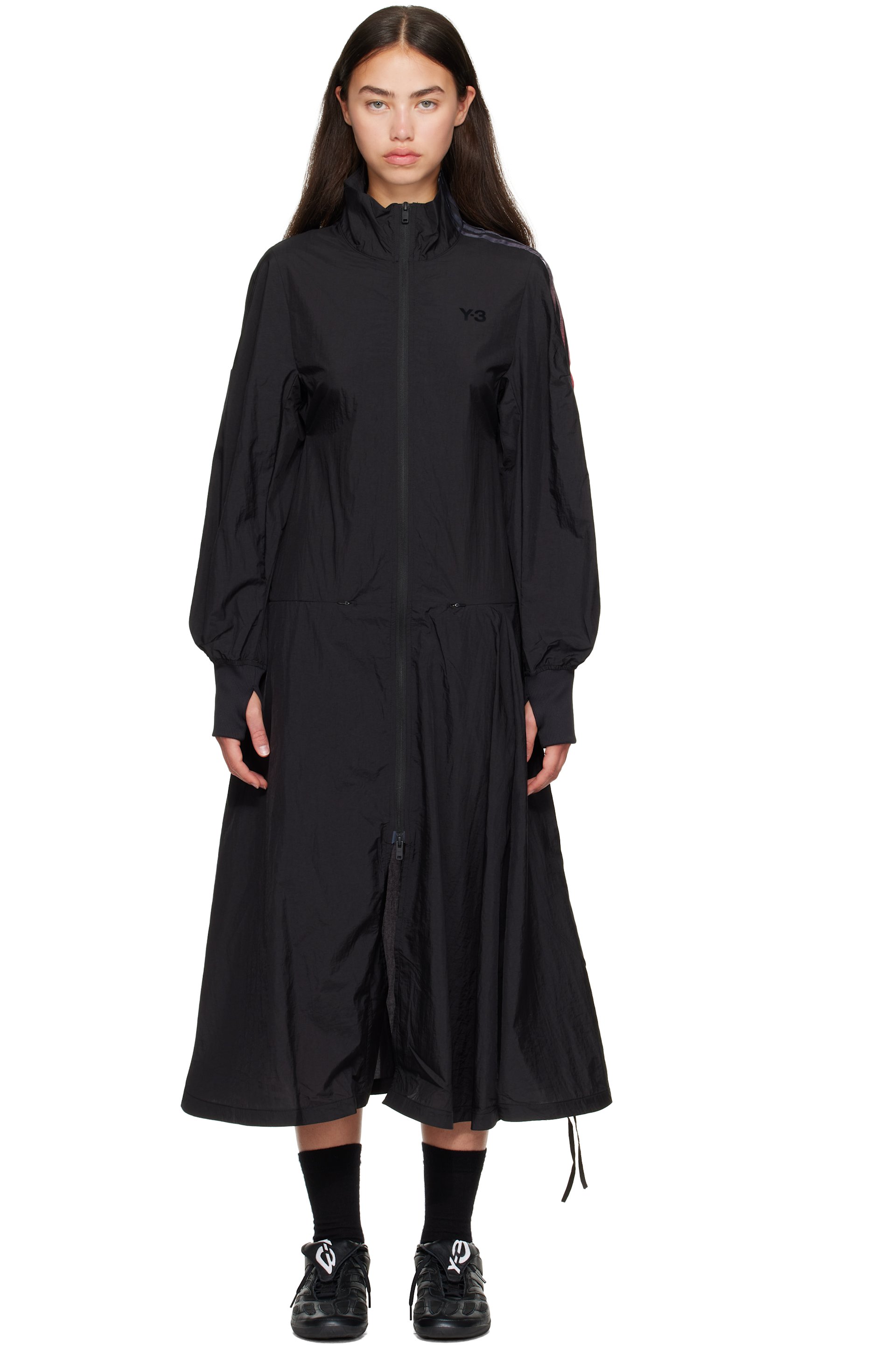 Y-3 - Black Gradient 3-Stripes Nylon Track Midi Dress