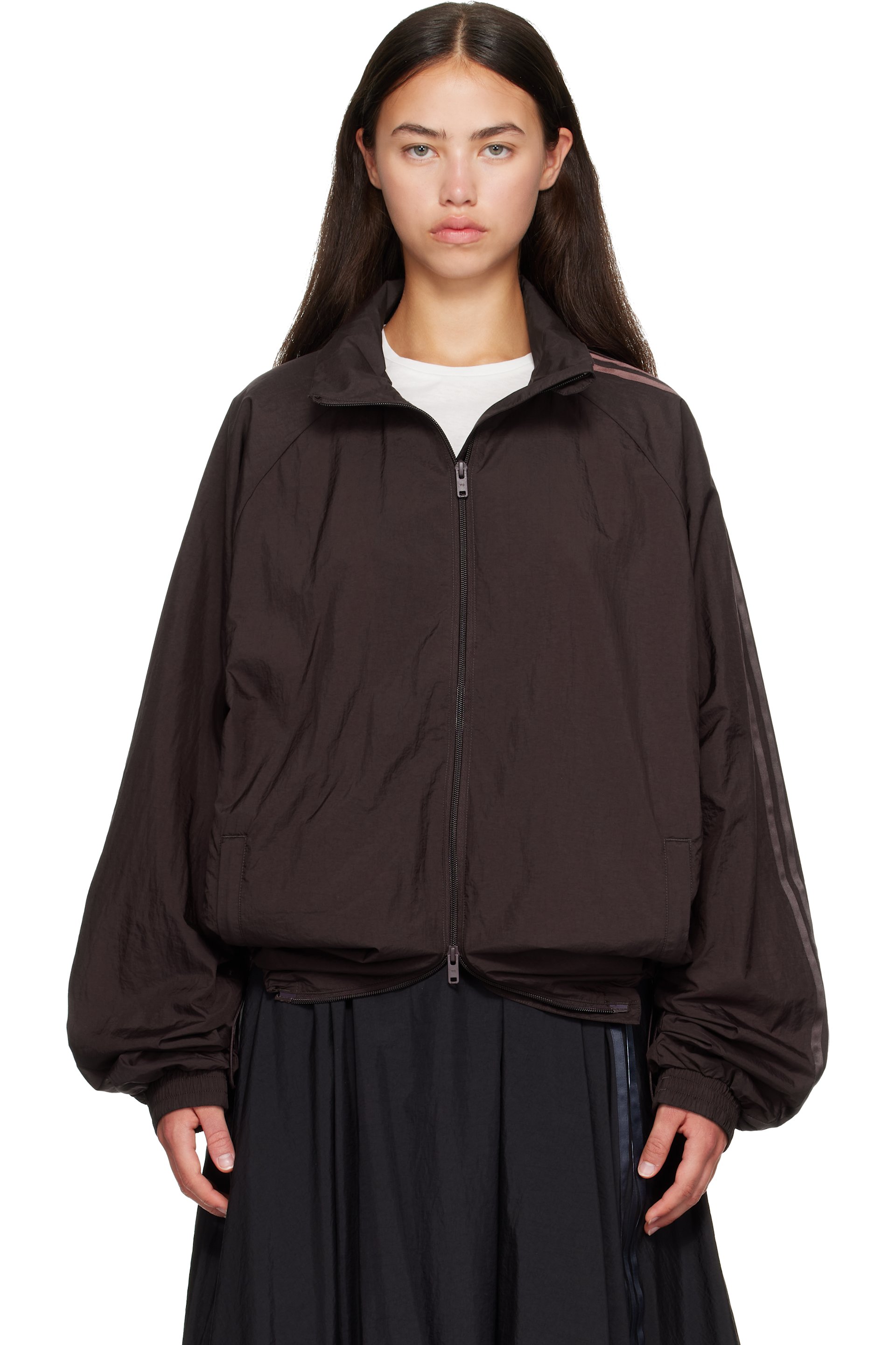 Y-3 - Burgundy Gradient 3-Stripes Nylon Track Jacket