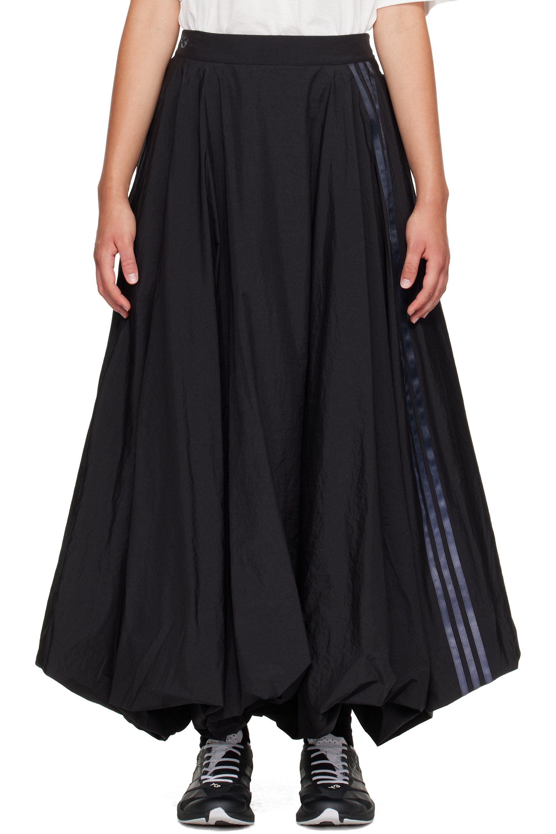 Y-3 - Black Gradient 3-Stripes Nylon Balloon Midi Skirt