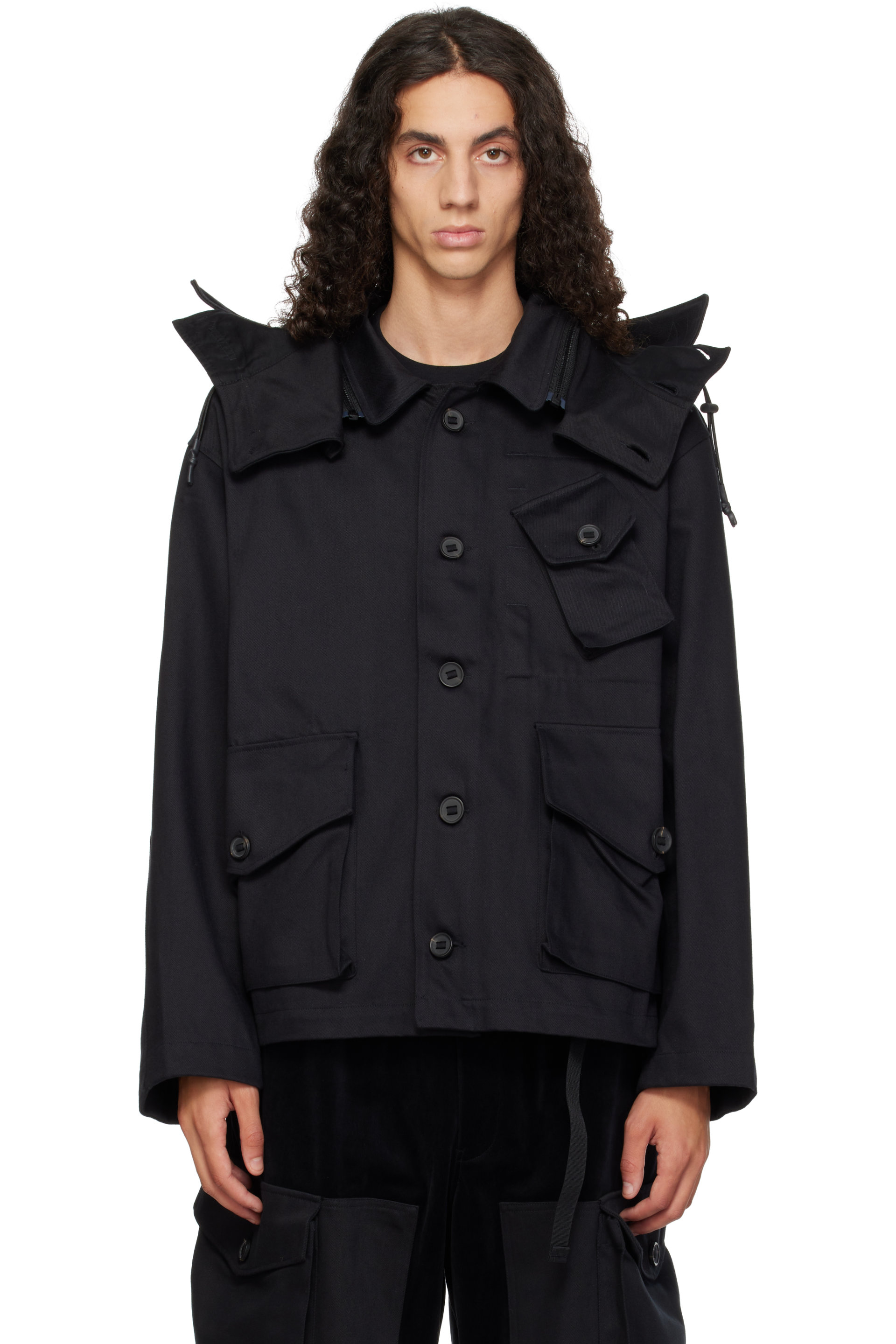 Y-3 - Black Twill Hooded Jacket