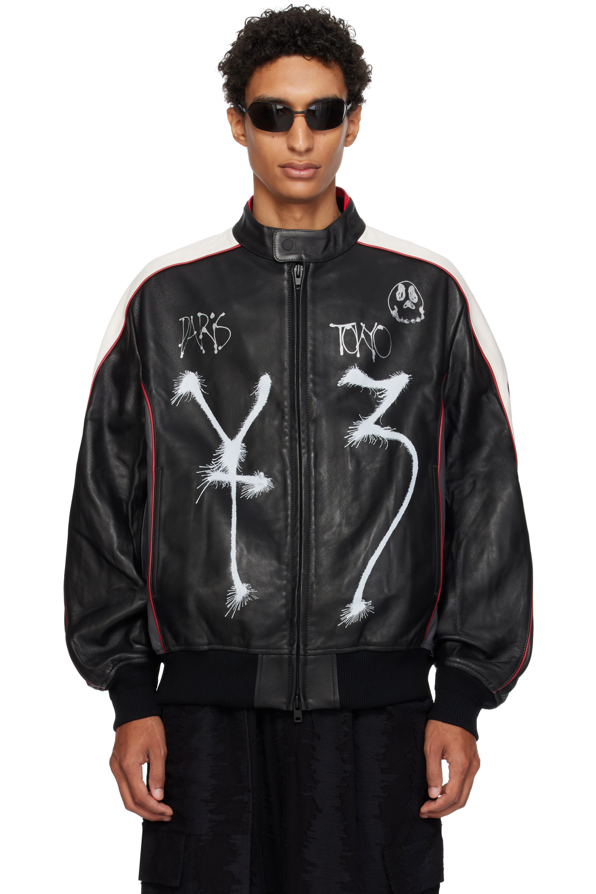Y-3 - Black Chito Edition Graphic Leather Biker Jacket