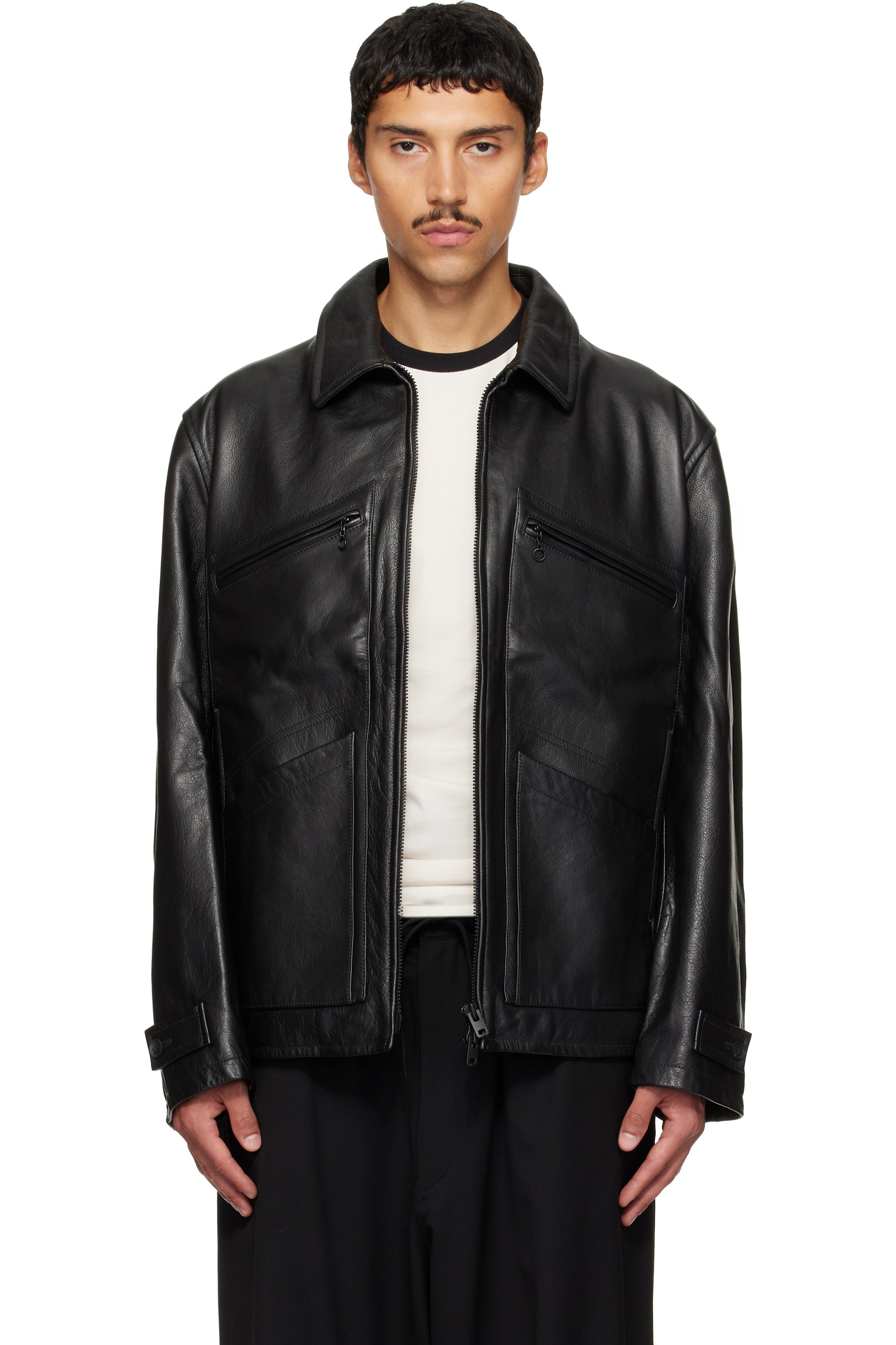 Y-3 - Black Leather Blouson Jacket