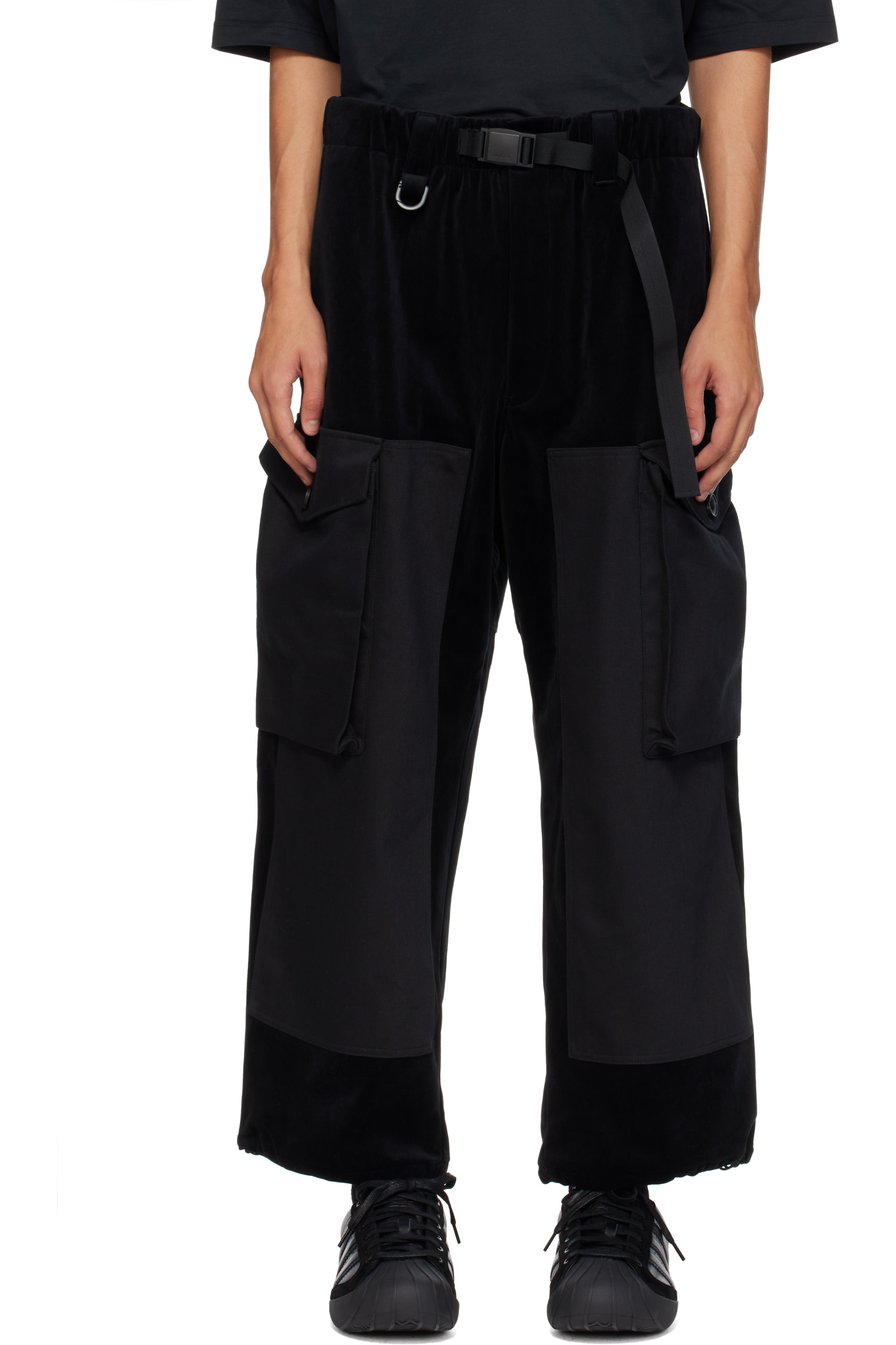 Y-3 - Black Velvet Corduroy Utility Trousers