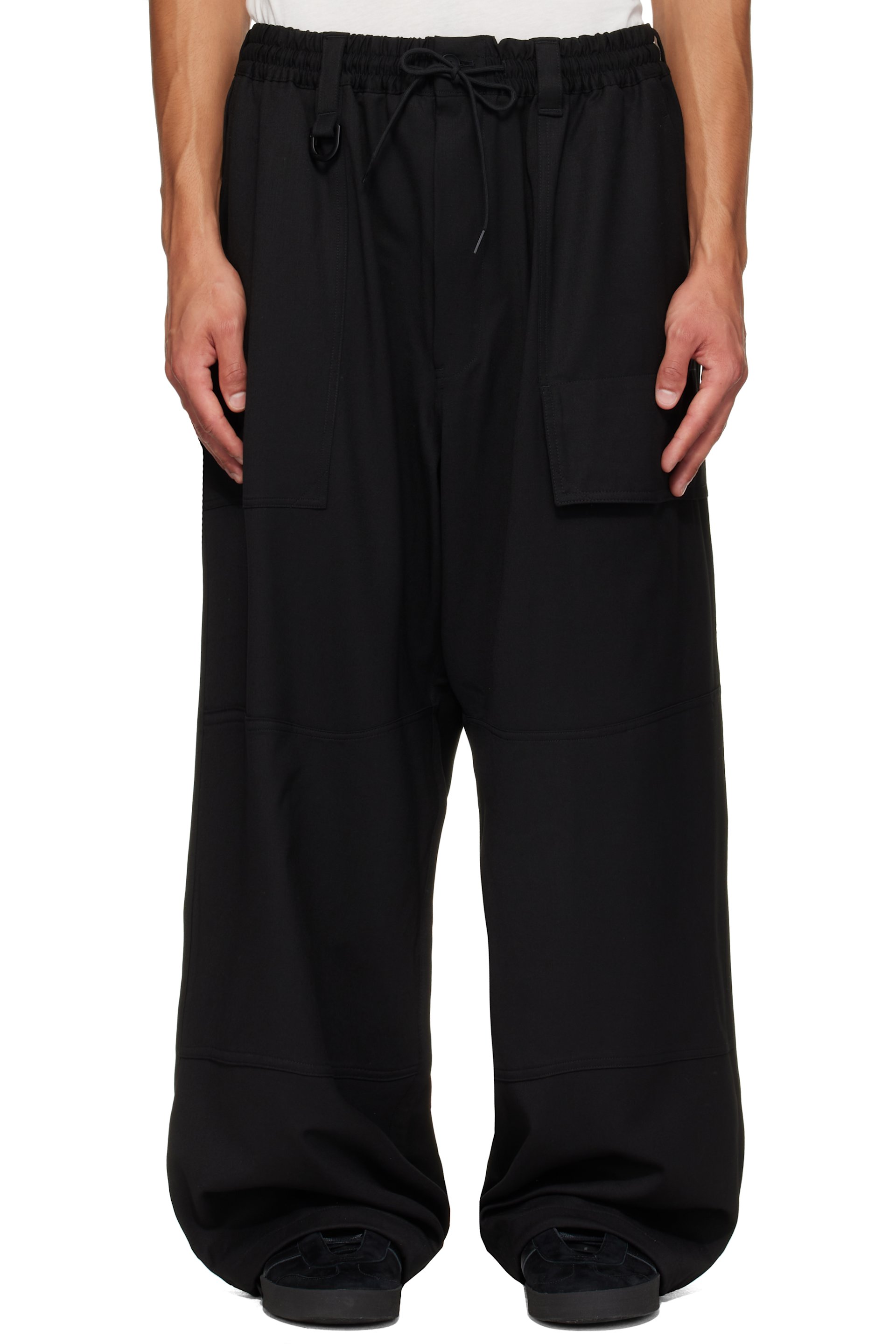 Y-3 - Black Wool Wide Cargo Pants