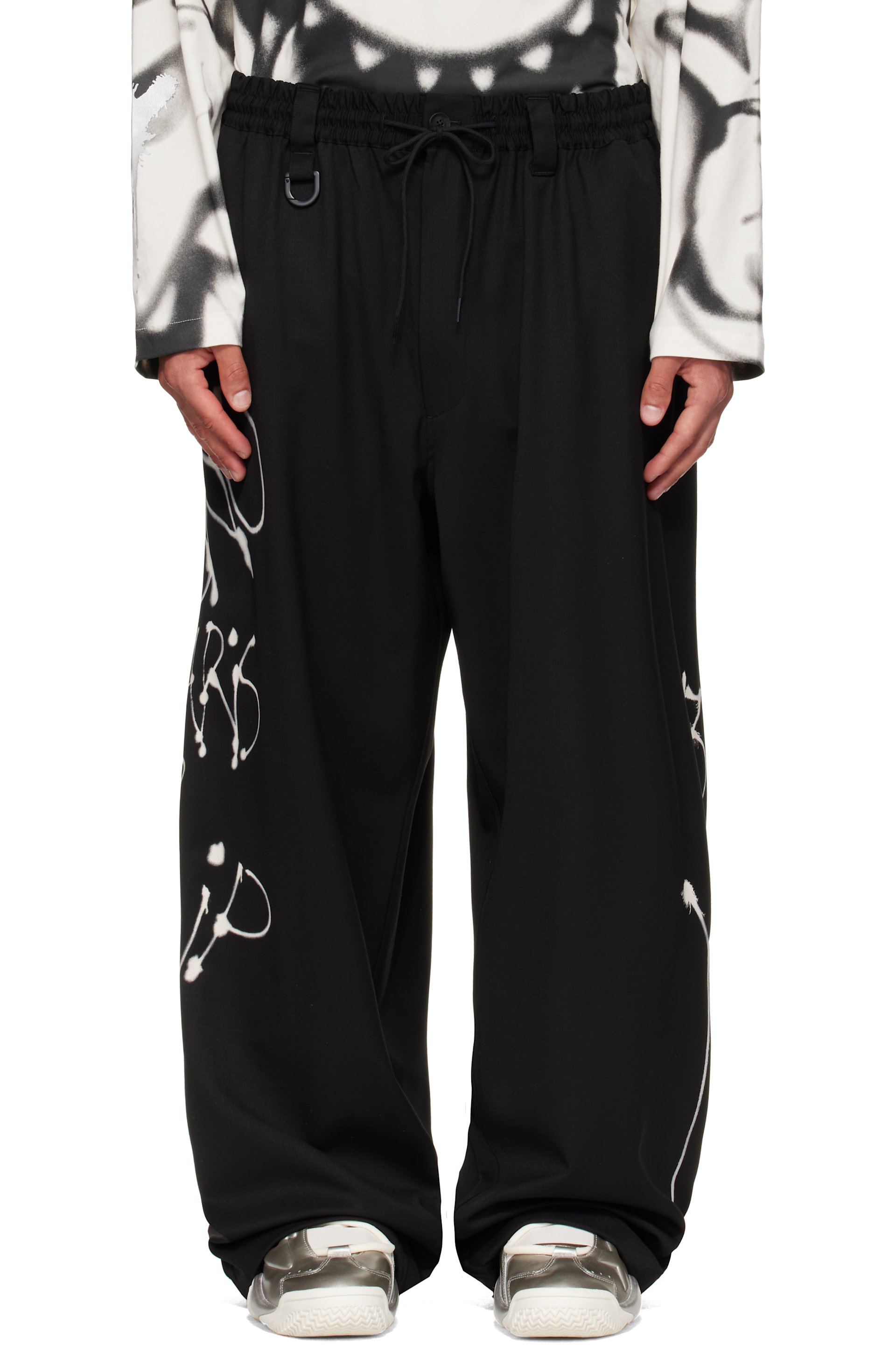 Y-3 - Black Chito Edition Graphic Wide Wool Trousers