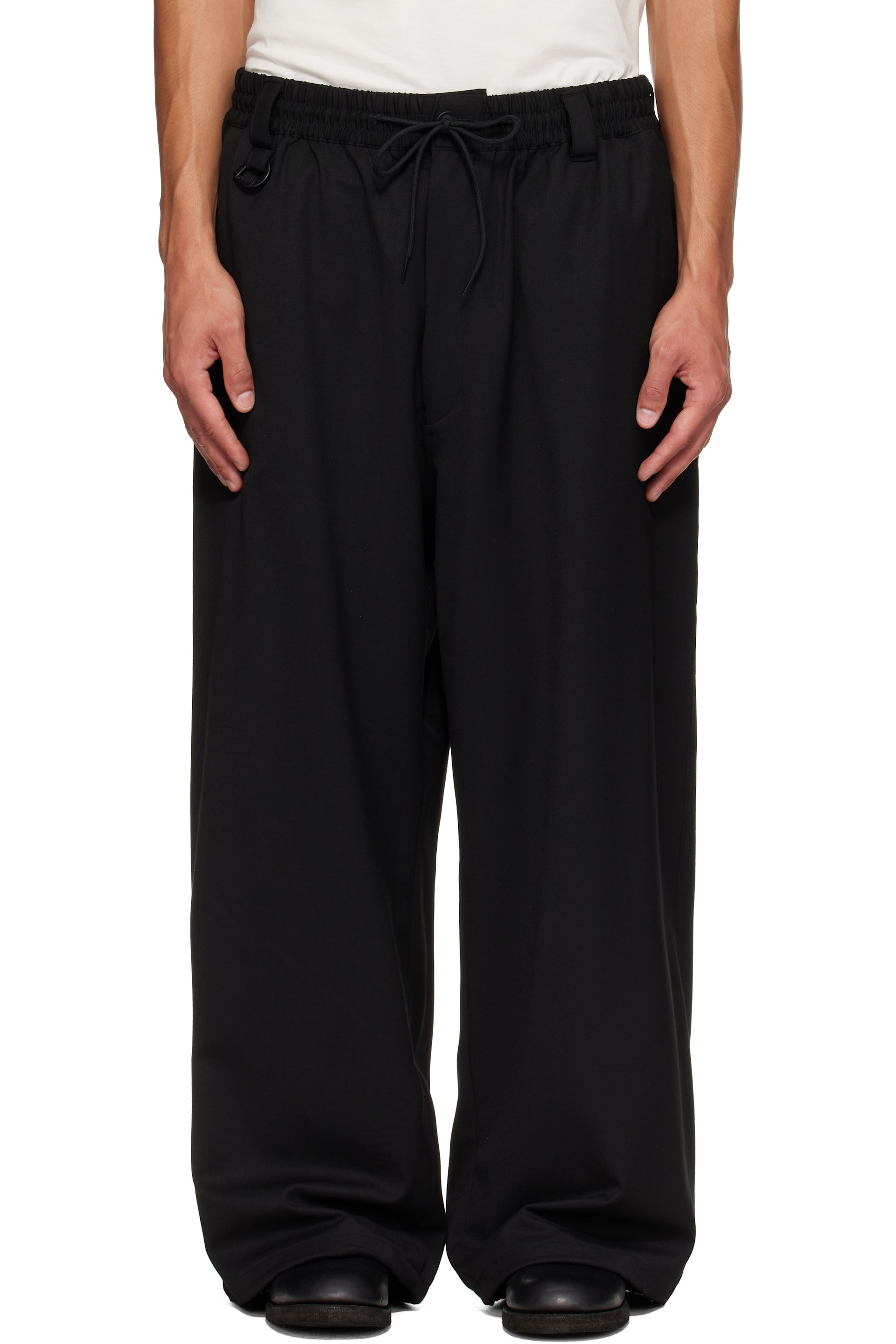 Y-3 - Black Wool Straight Leg Trousers