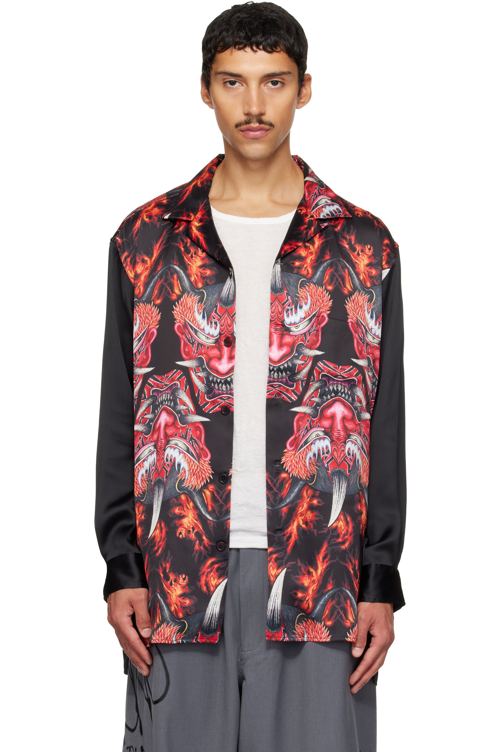 Y-3 - Red & Black Satin Graphic 'Beast' Shirt