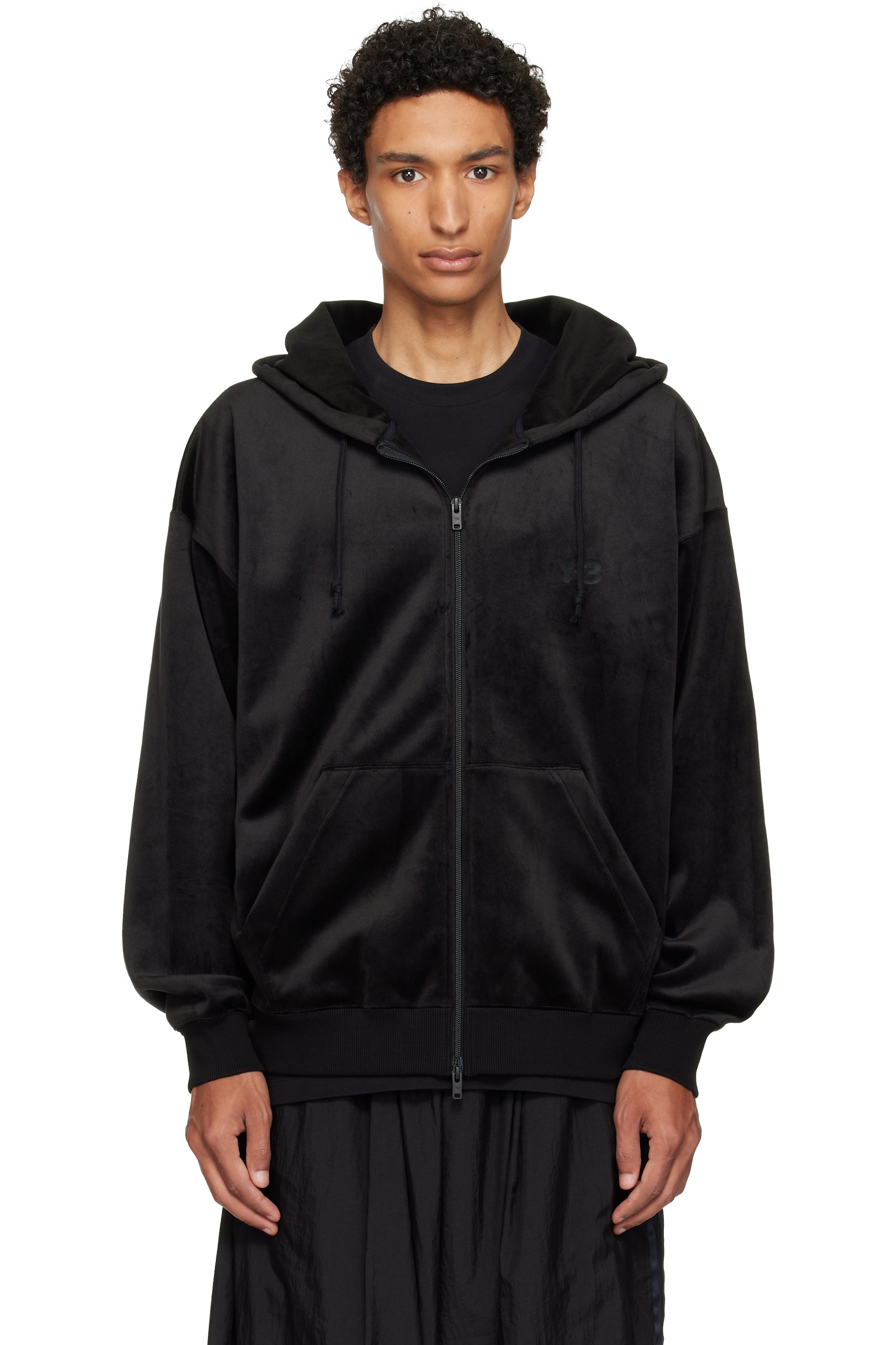 Y-3 - Black Velvet Corduroy Zipper Hoodie
