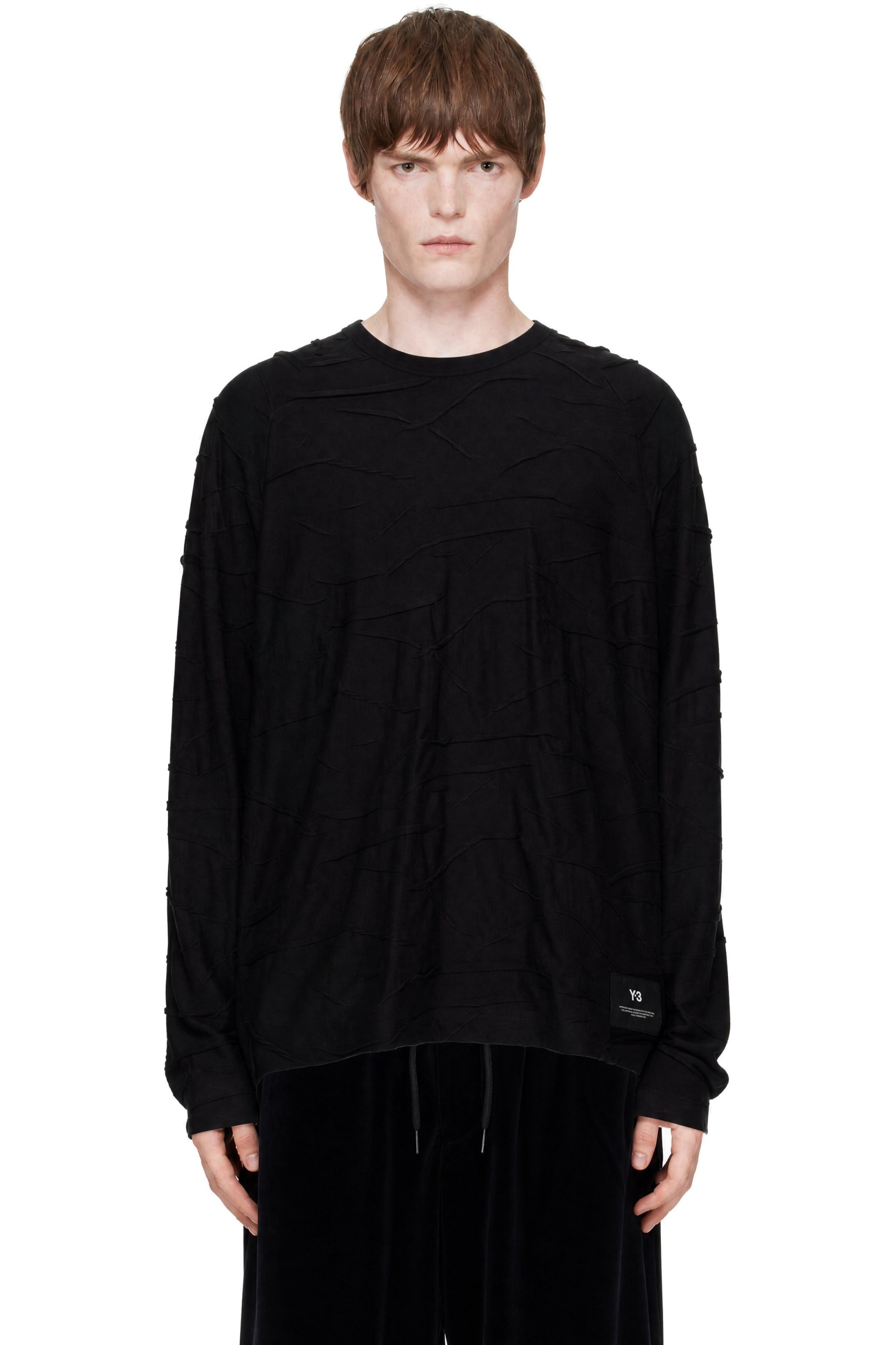 Y-3 - Black Pleated Oversized Long Sleeve T-shirt