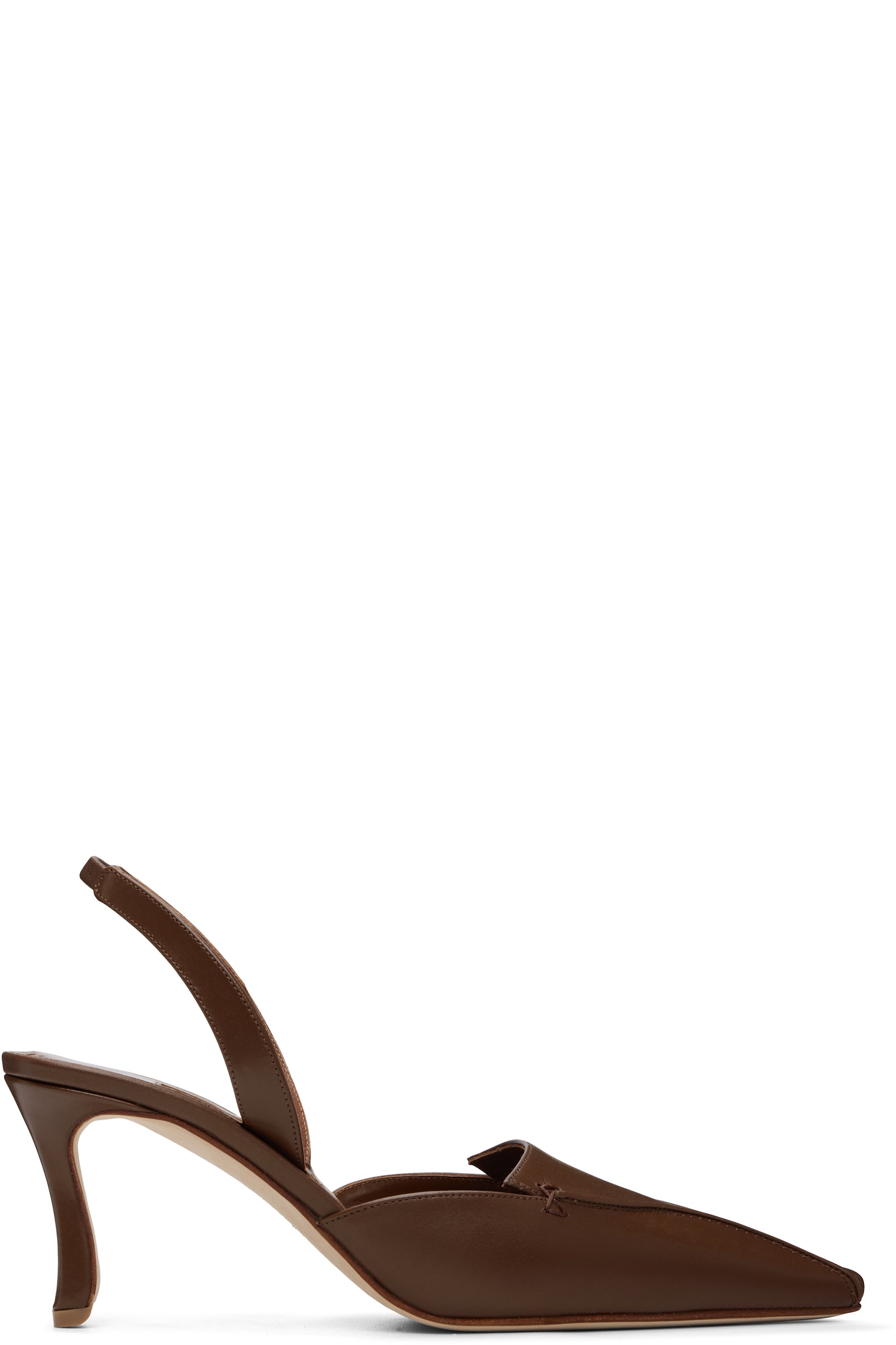 Manolo Blahnik - Brown Cleosli Calf Leather Slingback Heels