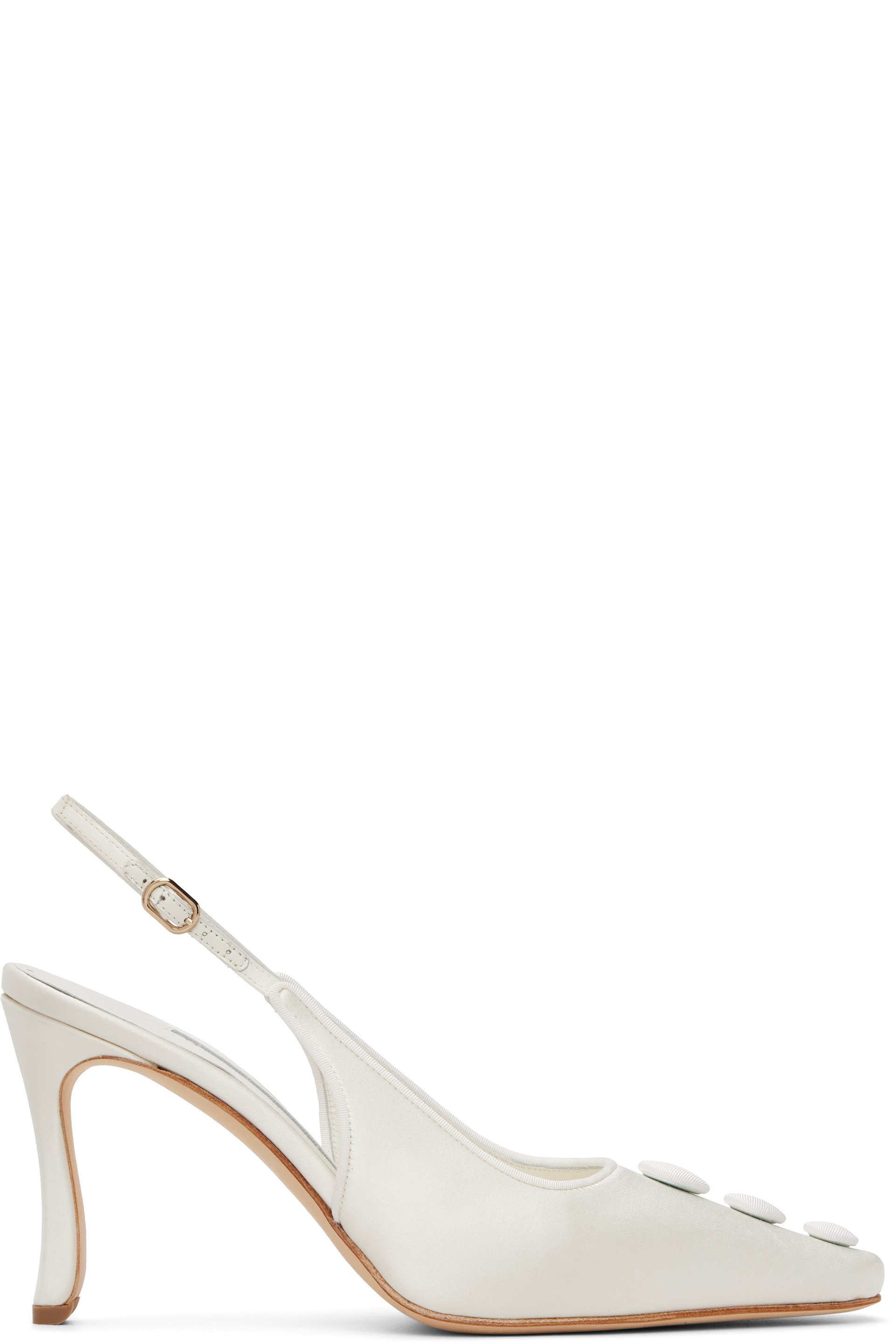 Manolo Blahnik - White Alexa Satin Slingback Heels