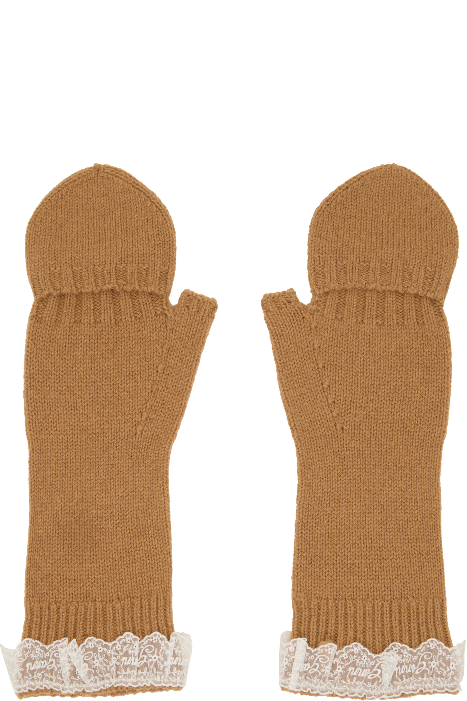 GANNI - Beige Wool Yak Lace Mittens