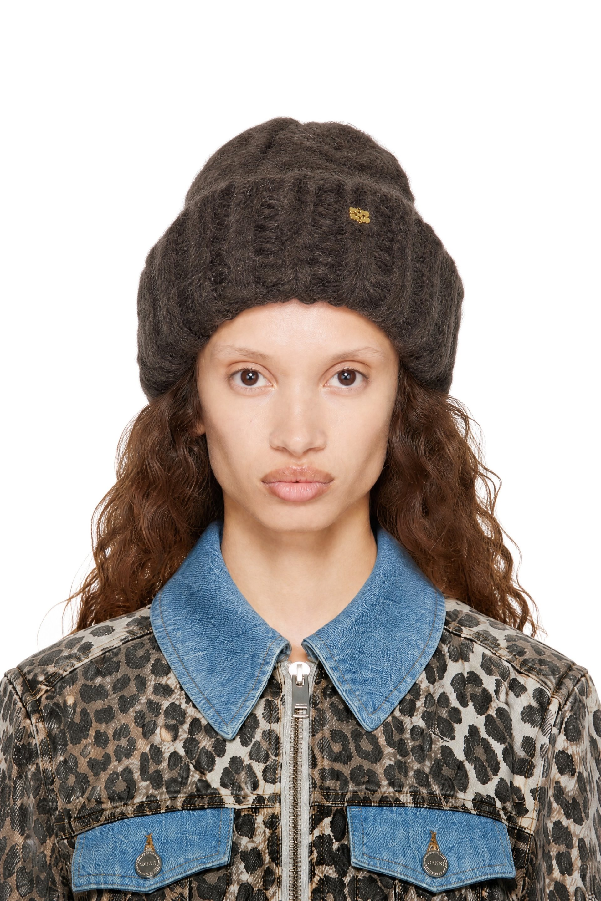 GANNI - Brown Cable Knit XXL Beanie