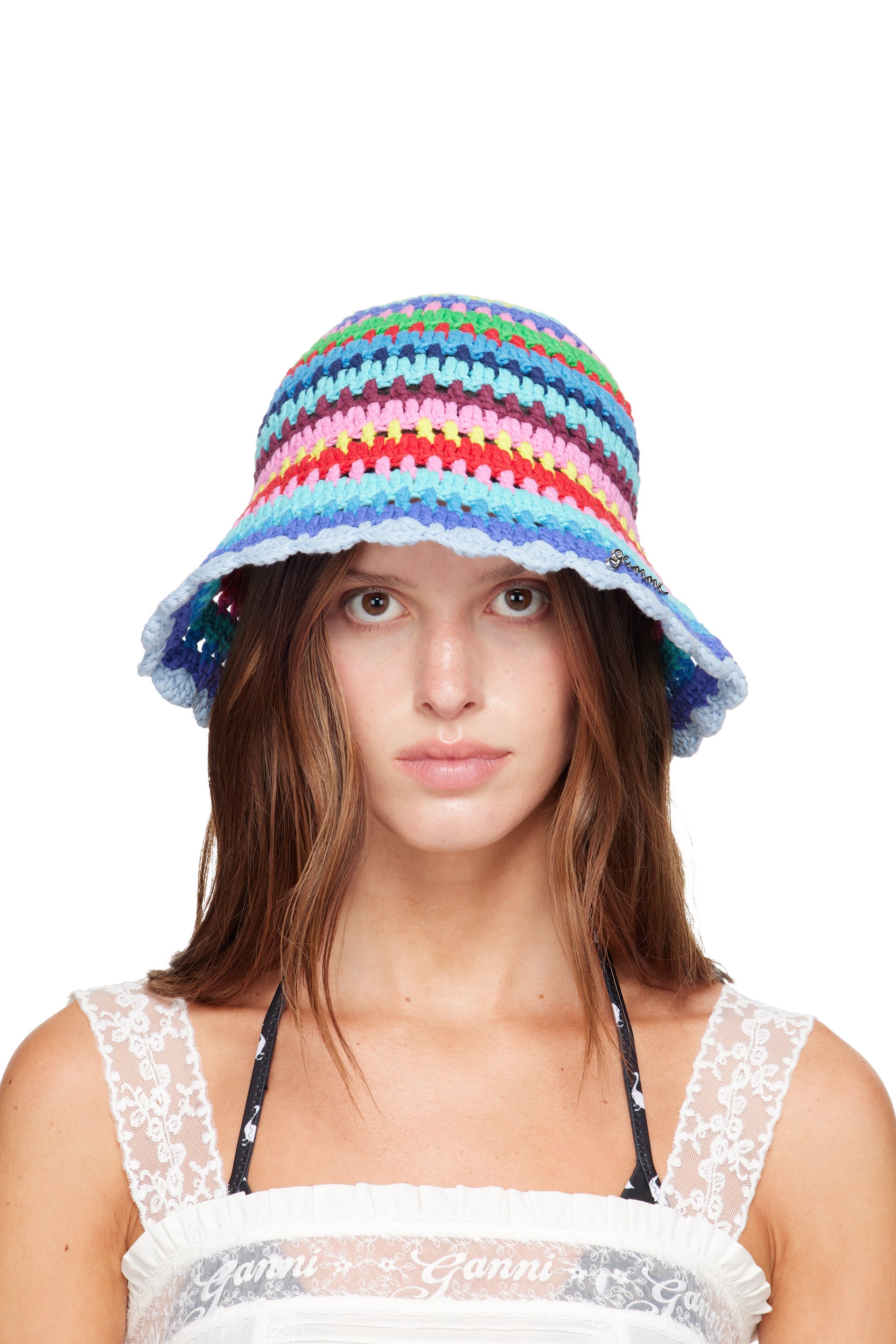 GANNI - Multicolor Striped Crochet Bucket Hat