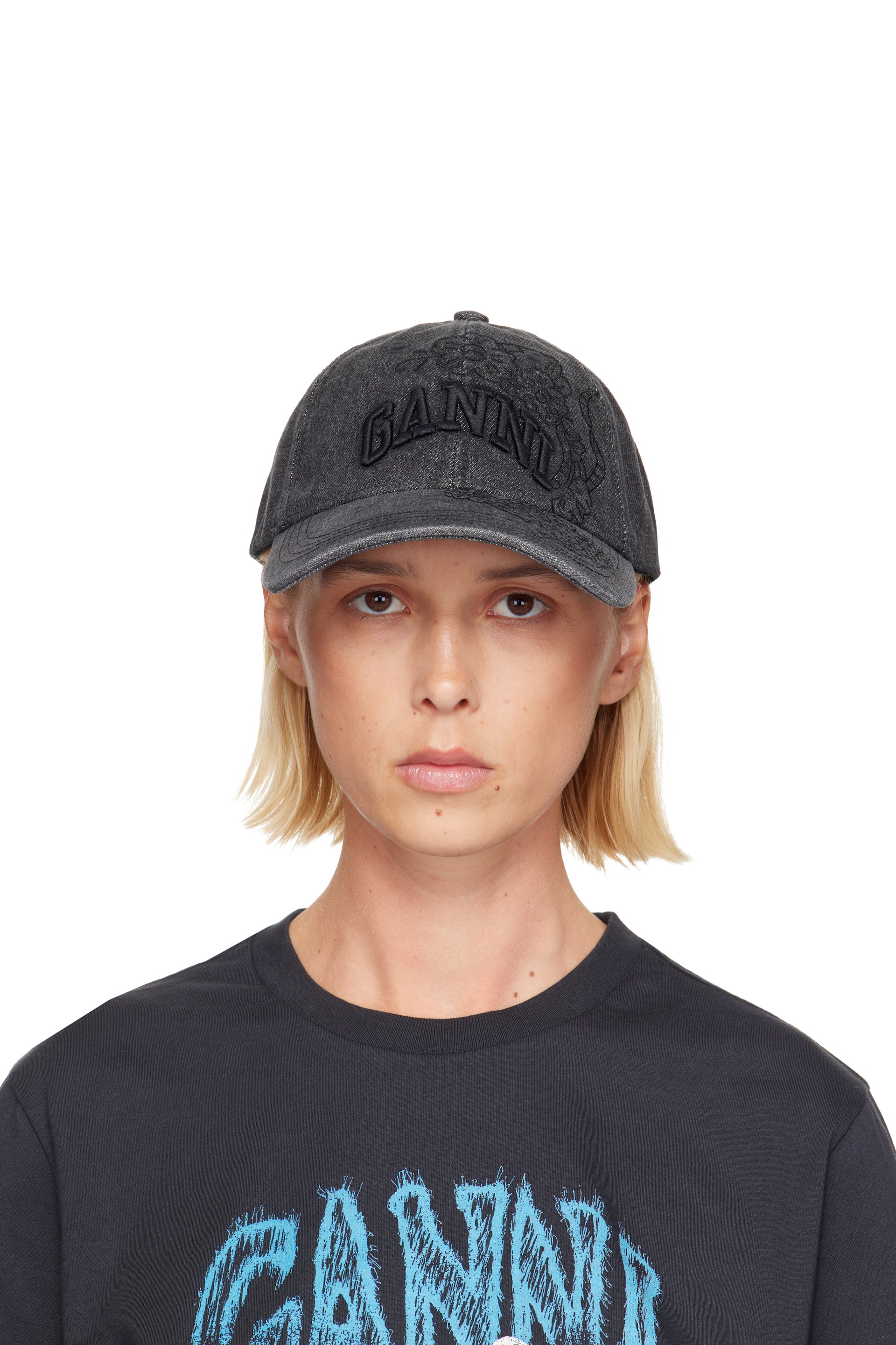 GANNI - Black Embroidered Denim Cap