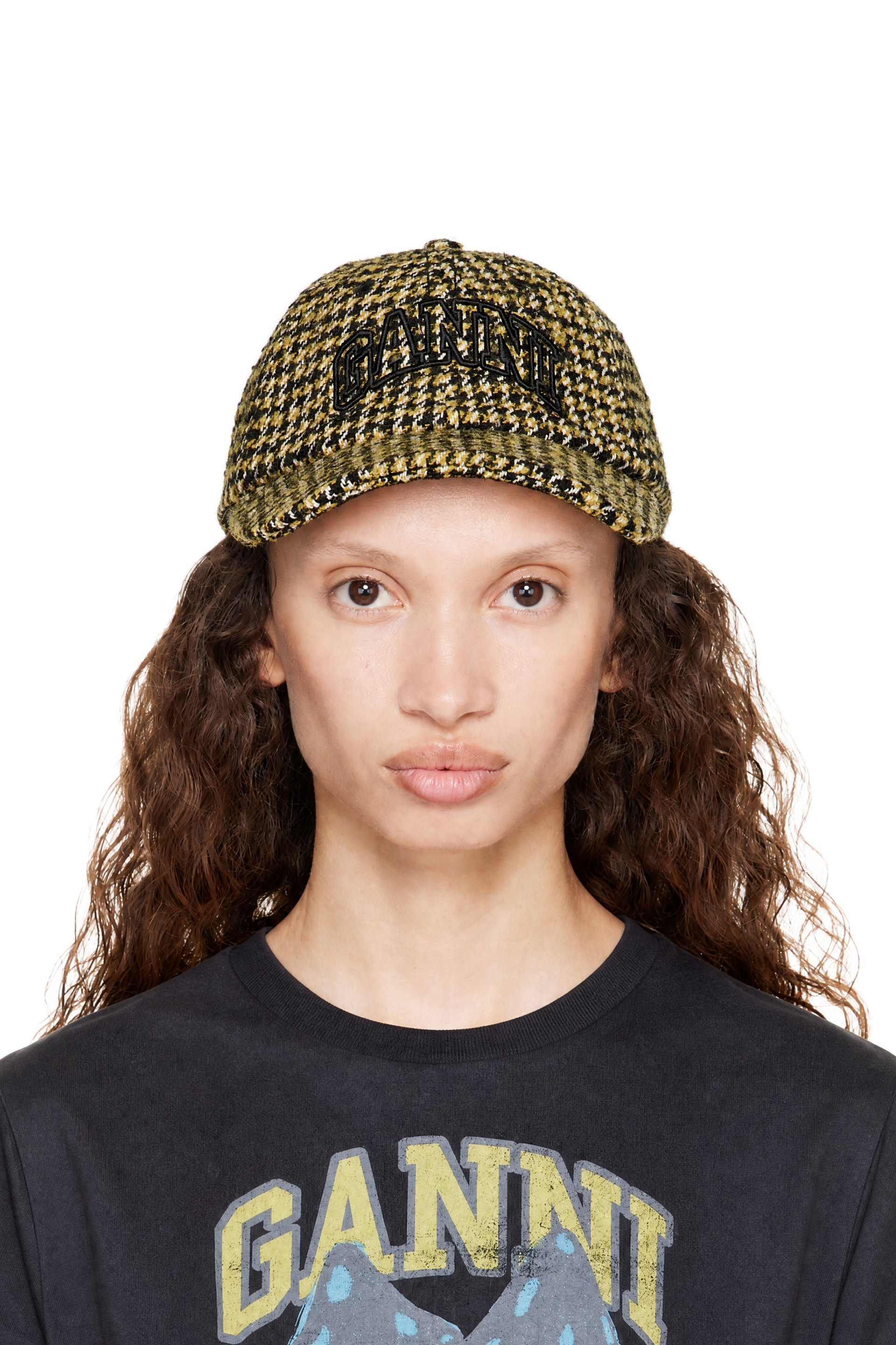GANNI - Yellow Woollen Check Cap