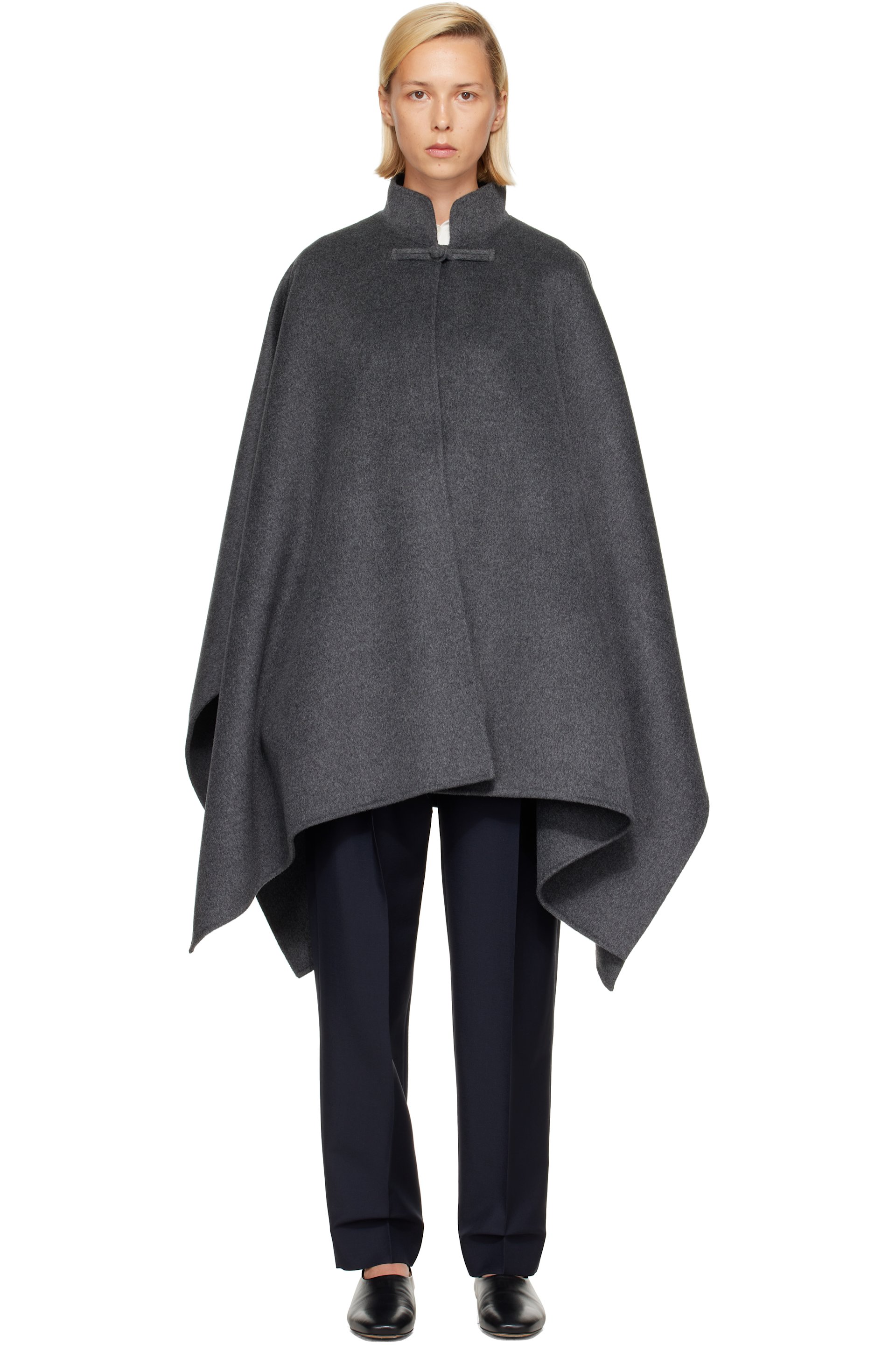 Róhe - Gray Double-Faced Wool Pankou Closure Coat