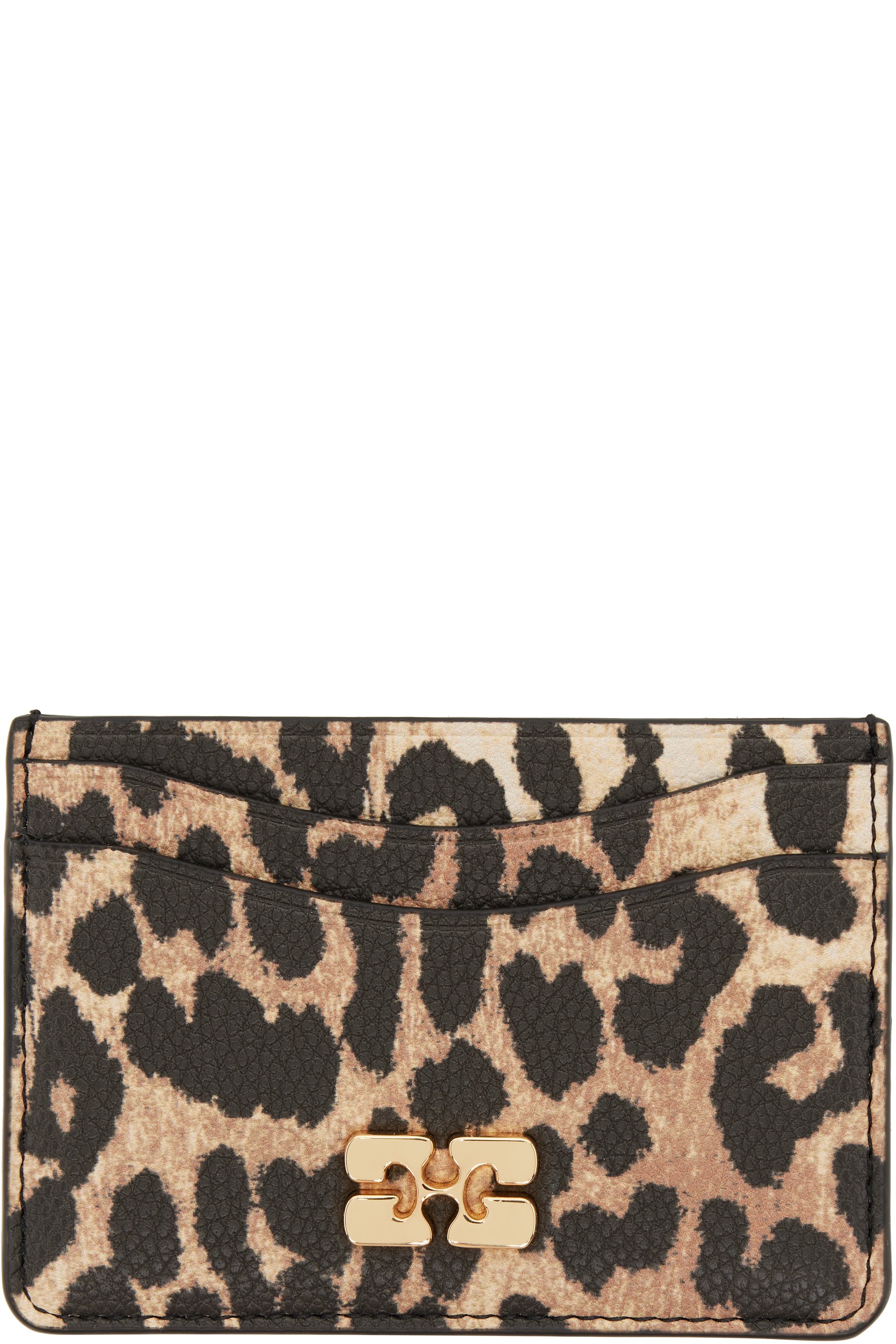 GANNI - Beige & Black Leopard Grained Bou Card Holder
