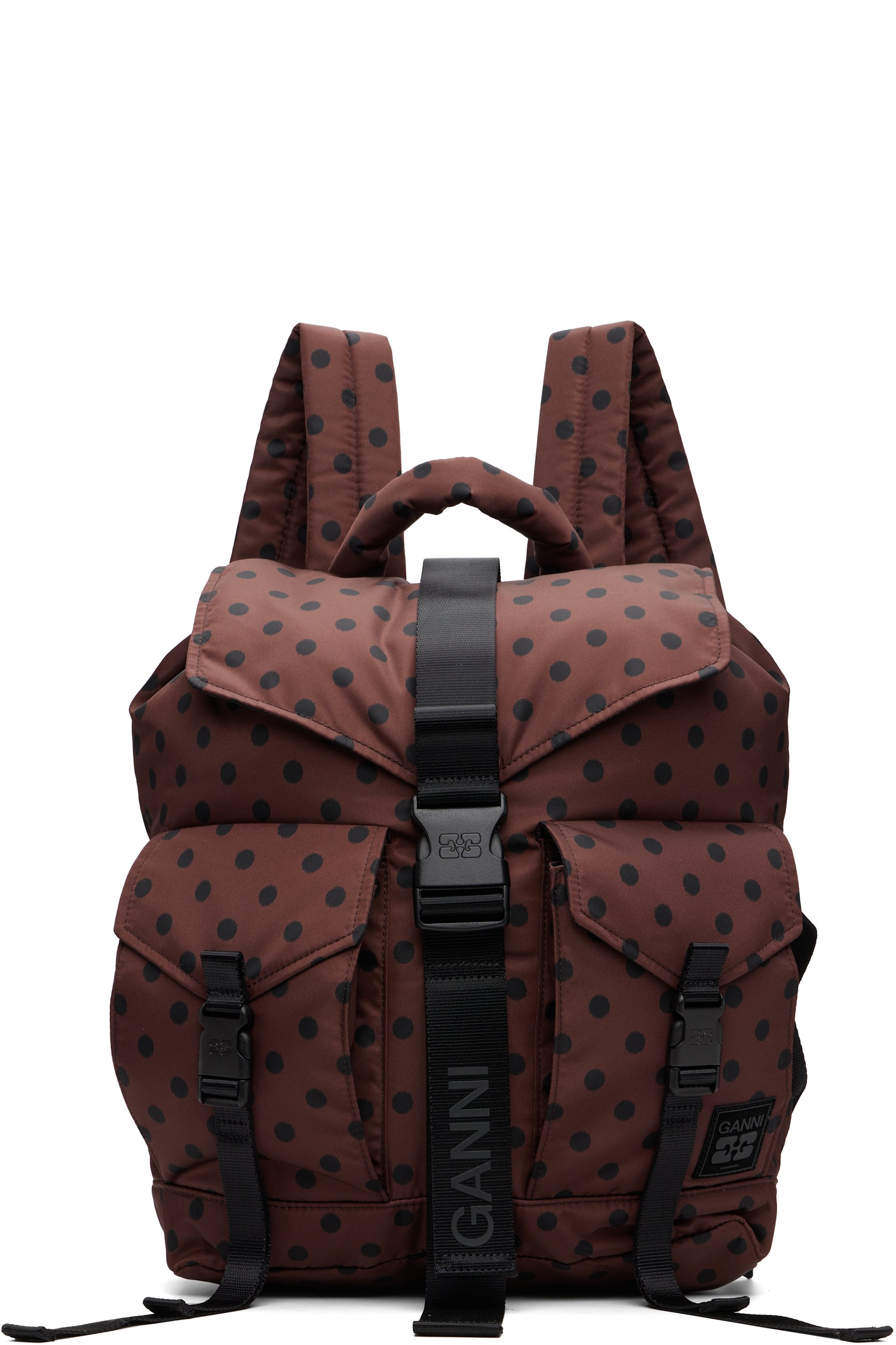 GANNI - Brown Re-Tech Printed Nylon Backpack