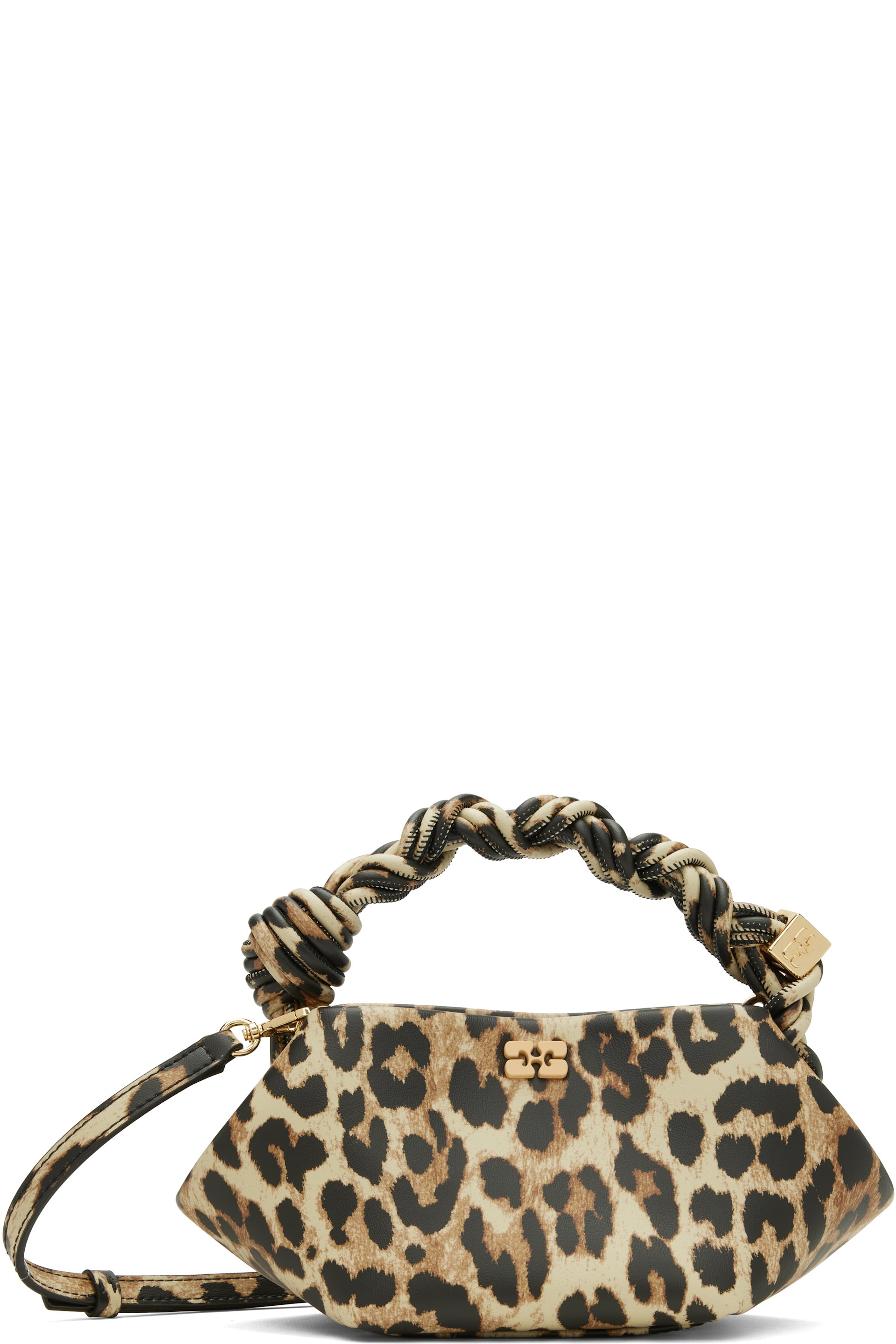 GANNI - 棕色迷你 Leopard Grained Bou 手提包