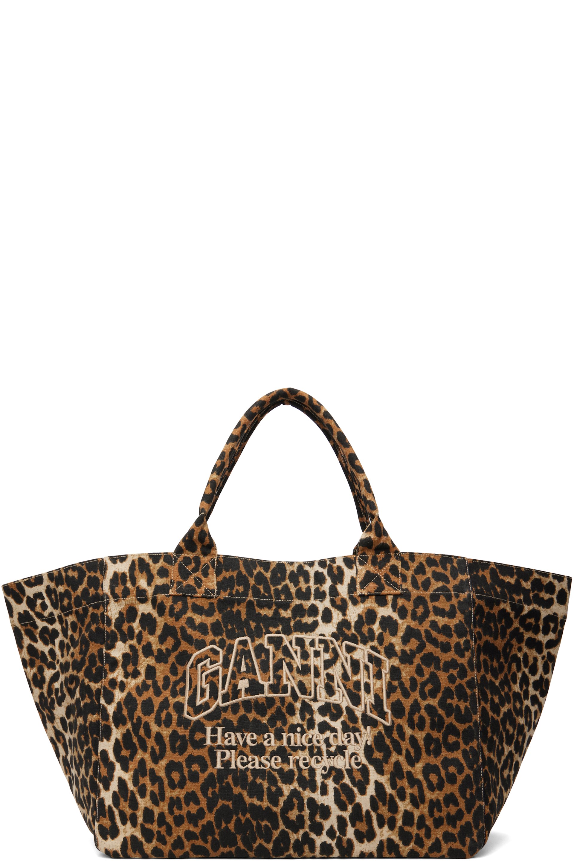 GANNI - Beige & Brown Leopard XXL Tote