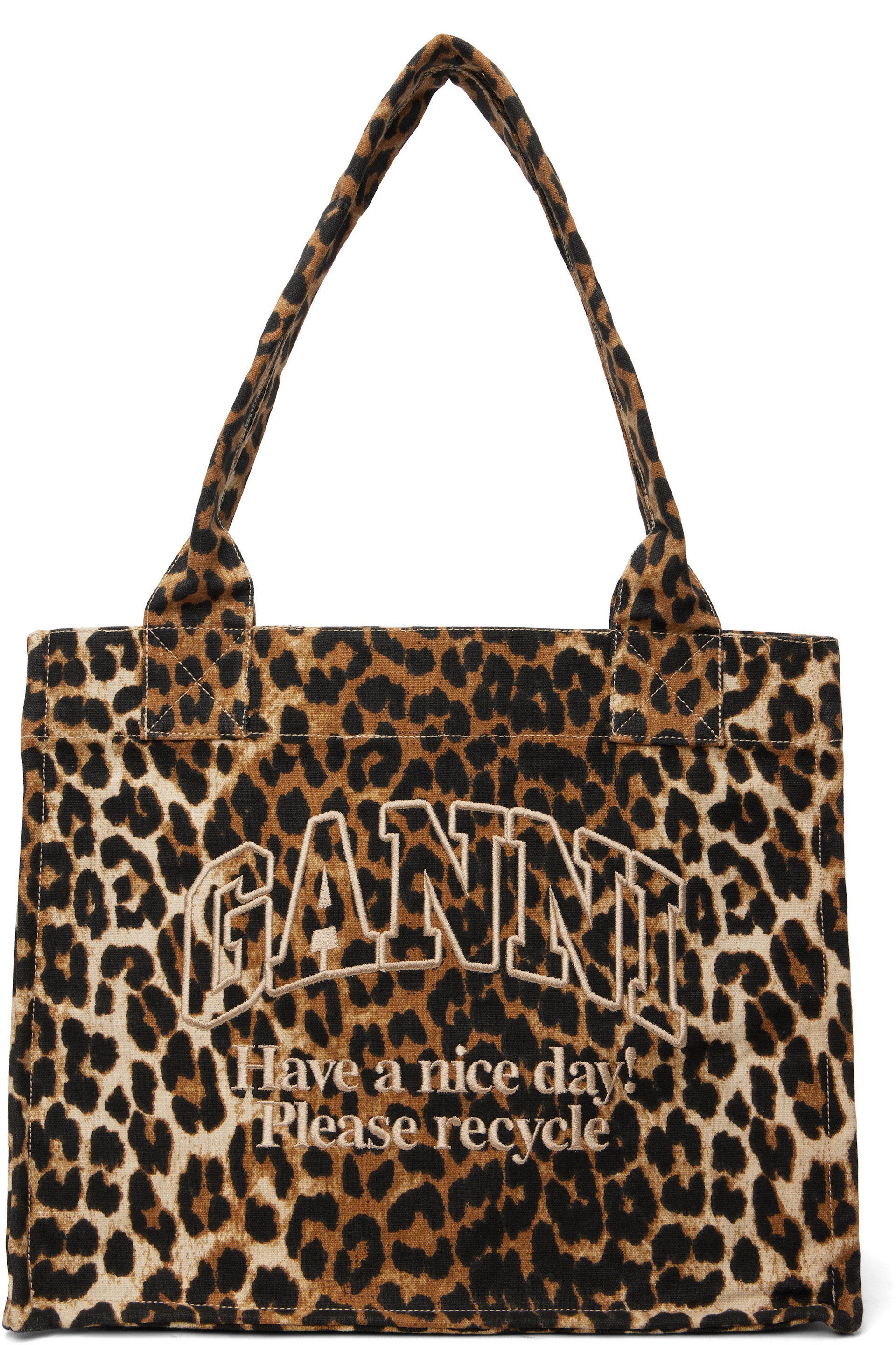 GANNI - Brown Leopard Large Canvas Tote