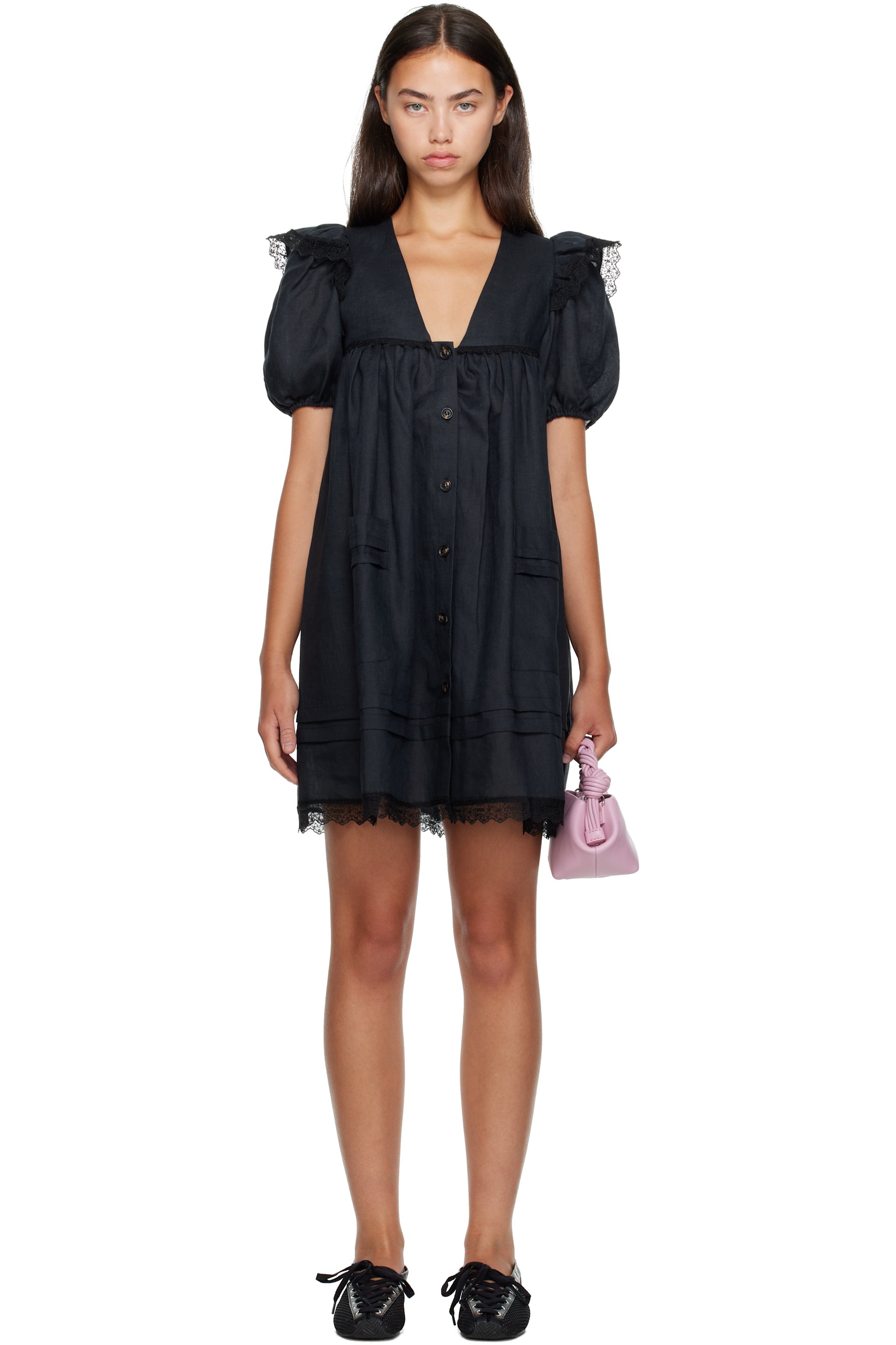 GANNI - Black Linen Minidress