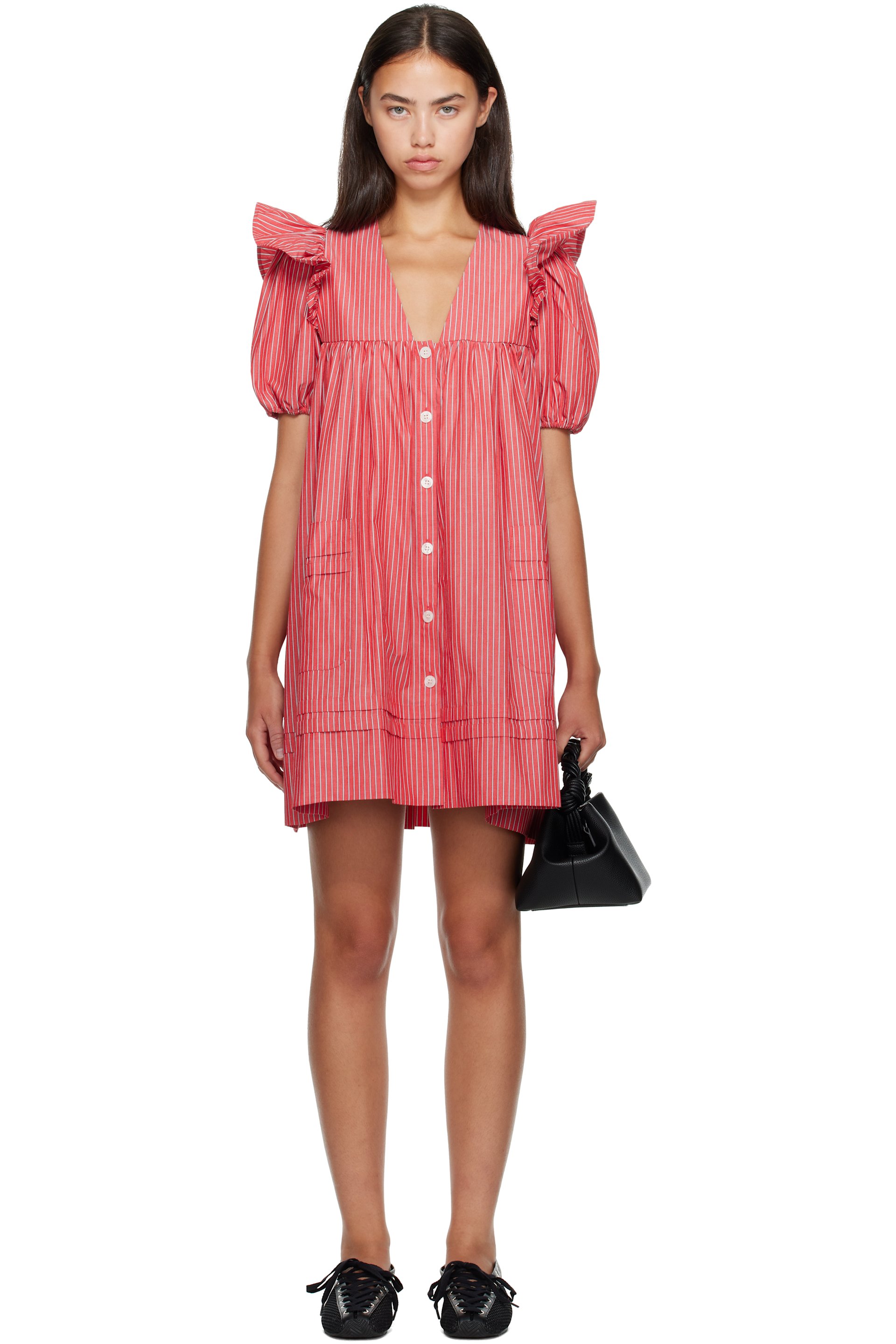 GANNI - Red Striped Cotton Minidress