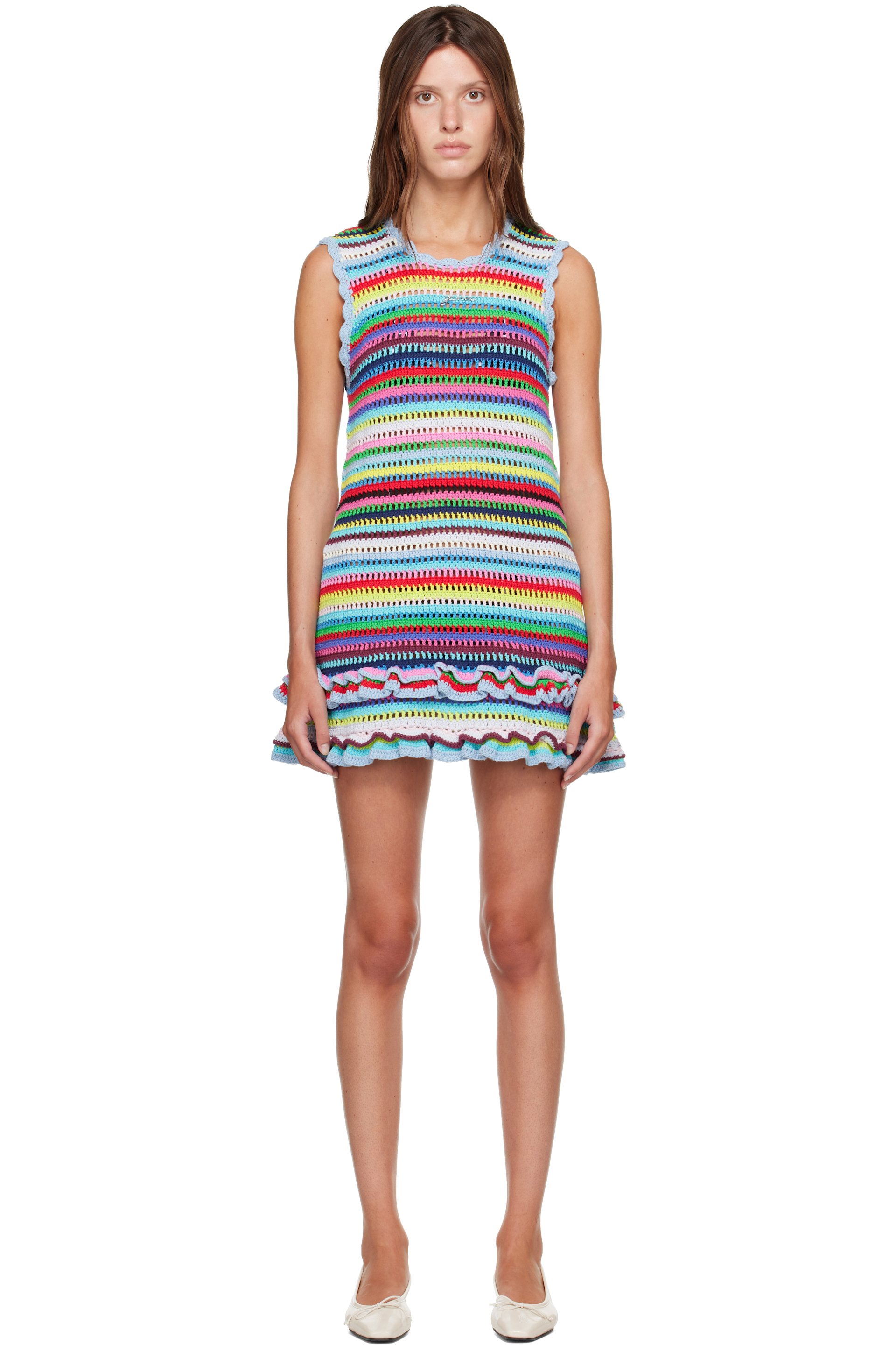 GANNI - Multicolor Striped Crochet Minidress