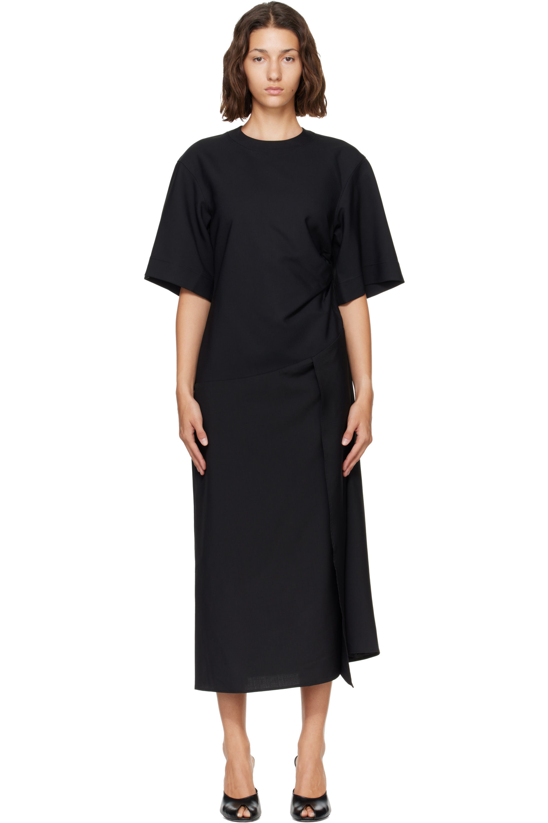 Róhe - Black Sculptural Shortsleeve Midi Dress