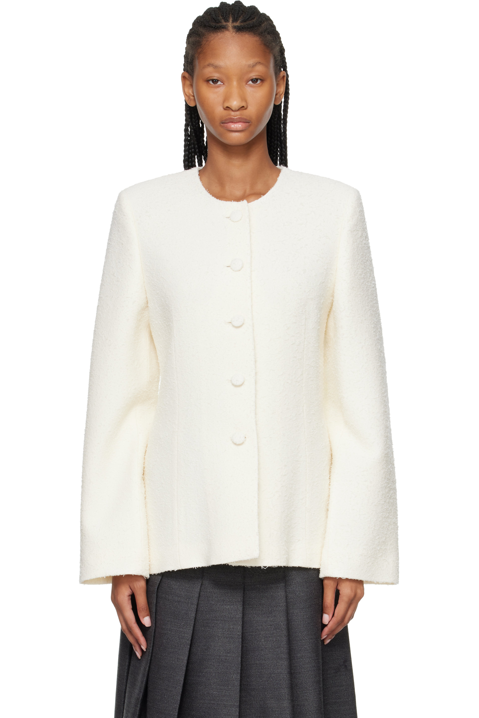 Róhe - Veston cintré blanc en bouclé