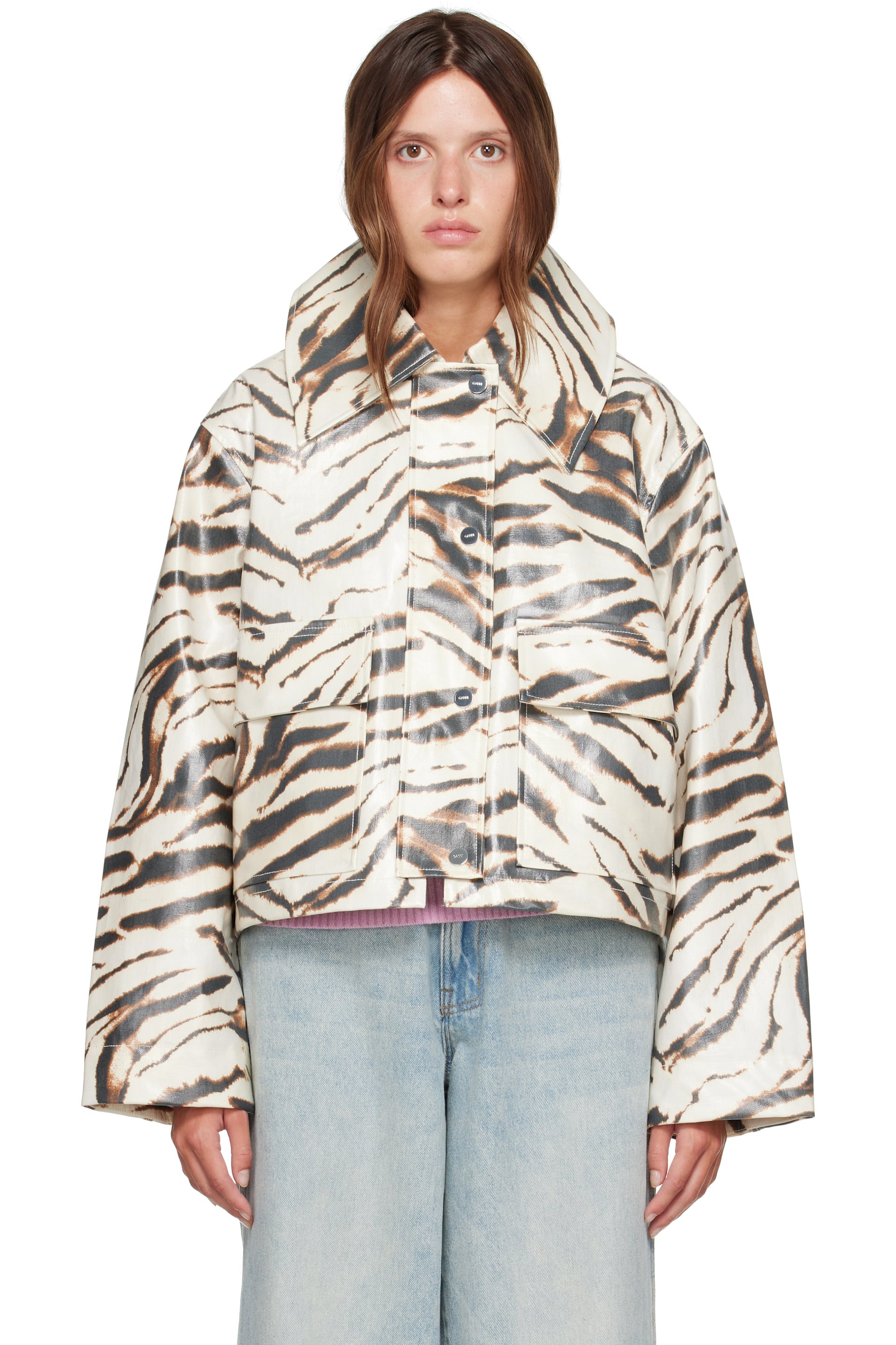 GANNI - Beige Laminated Zebra Jacket