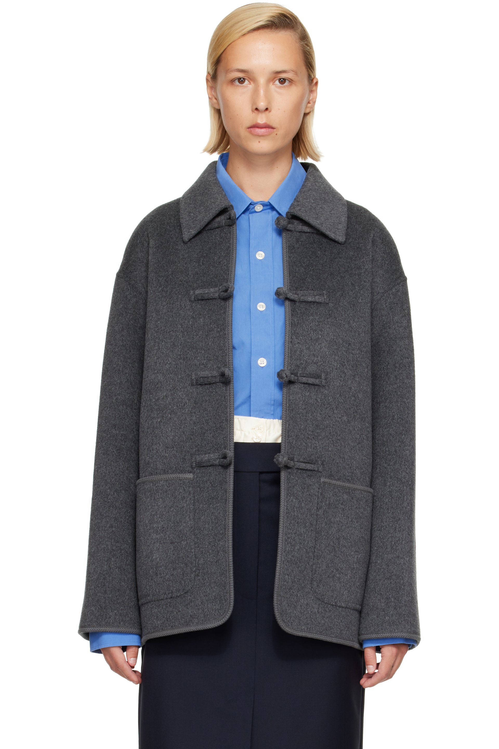Róhe - Gray Double-Faced Wool Pankou Closure Jacket
