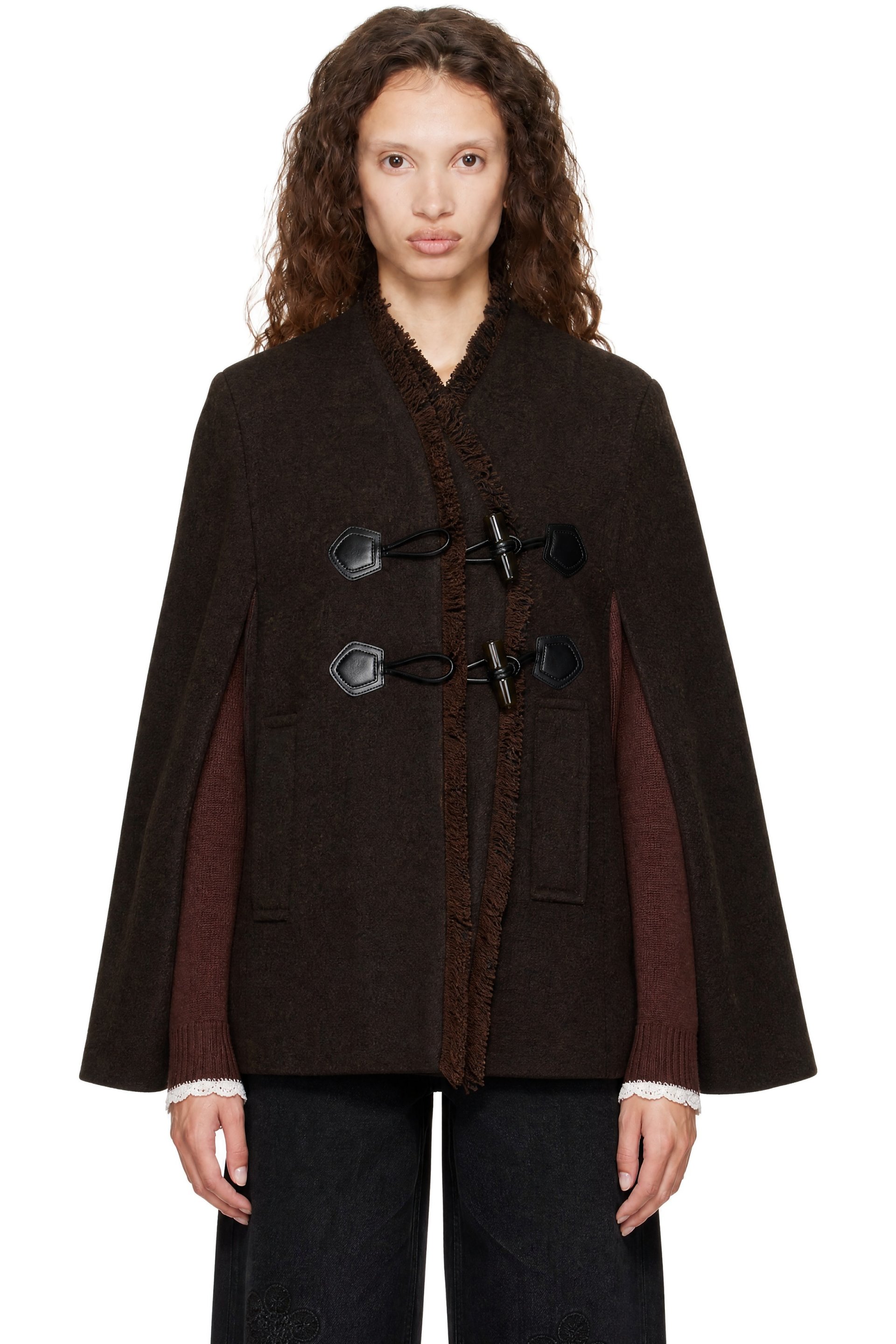 GANNI - Brown Wool Cape