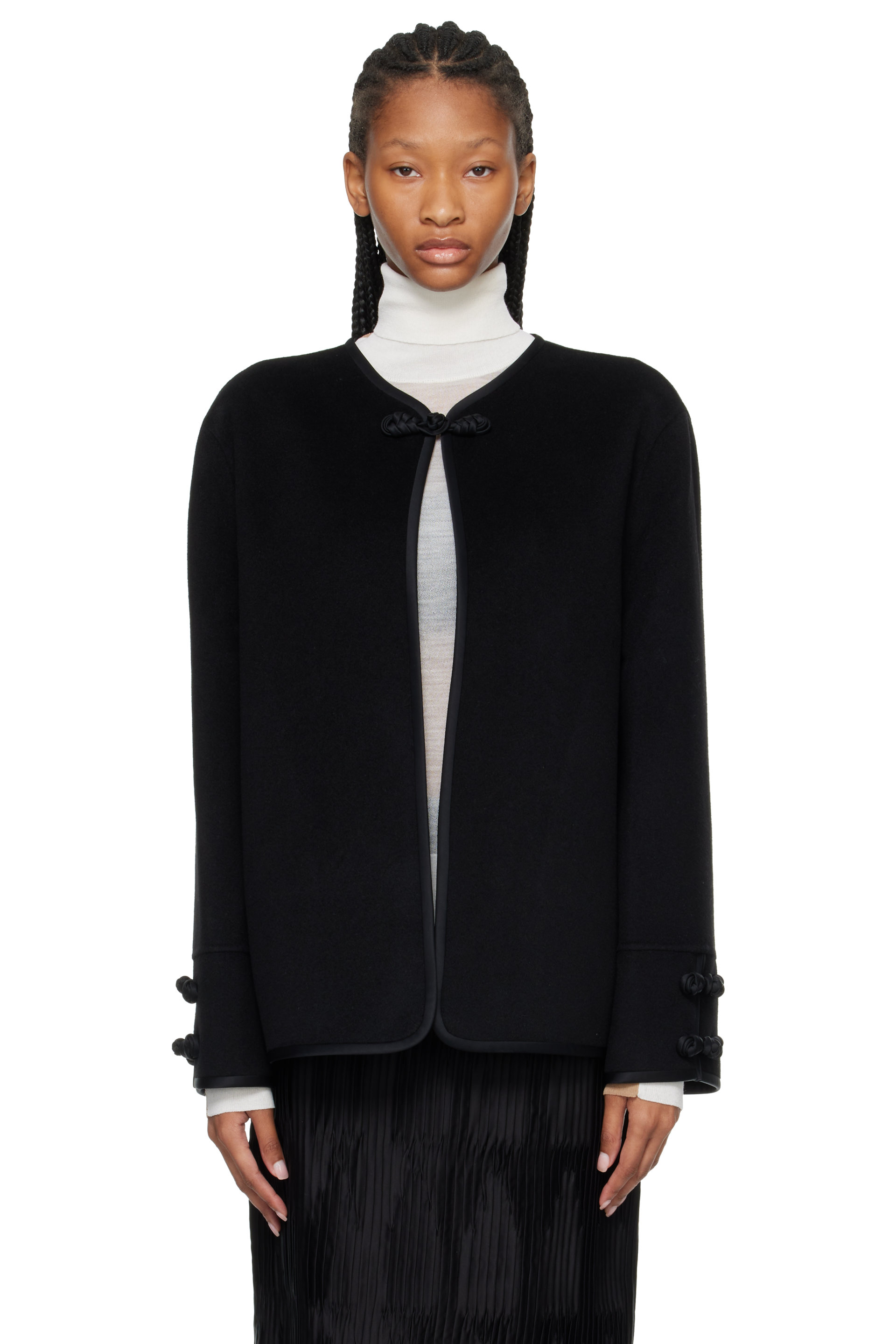 Róhe - Blouson Pankou noir en melton double face de laine