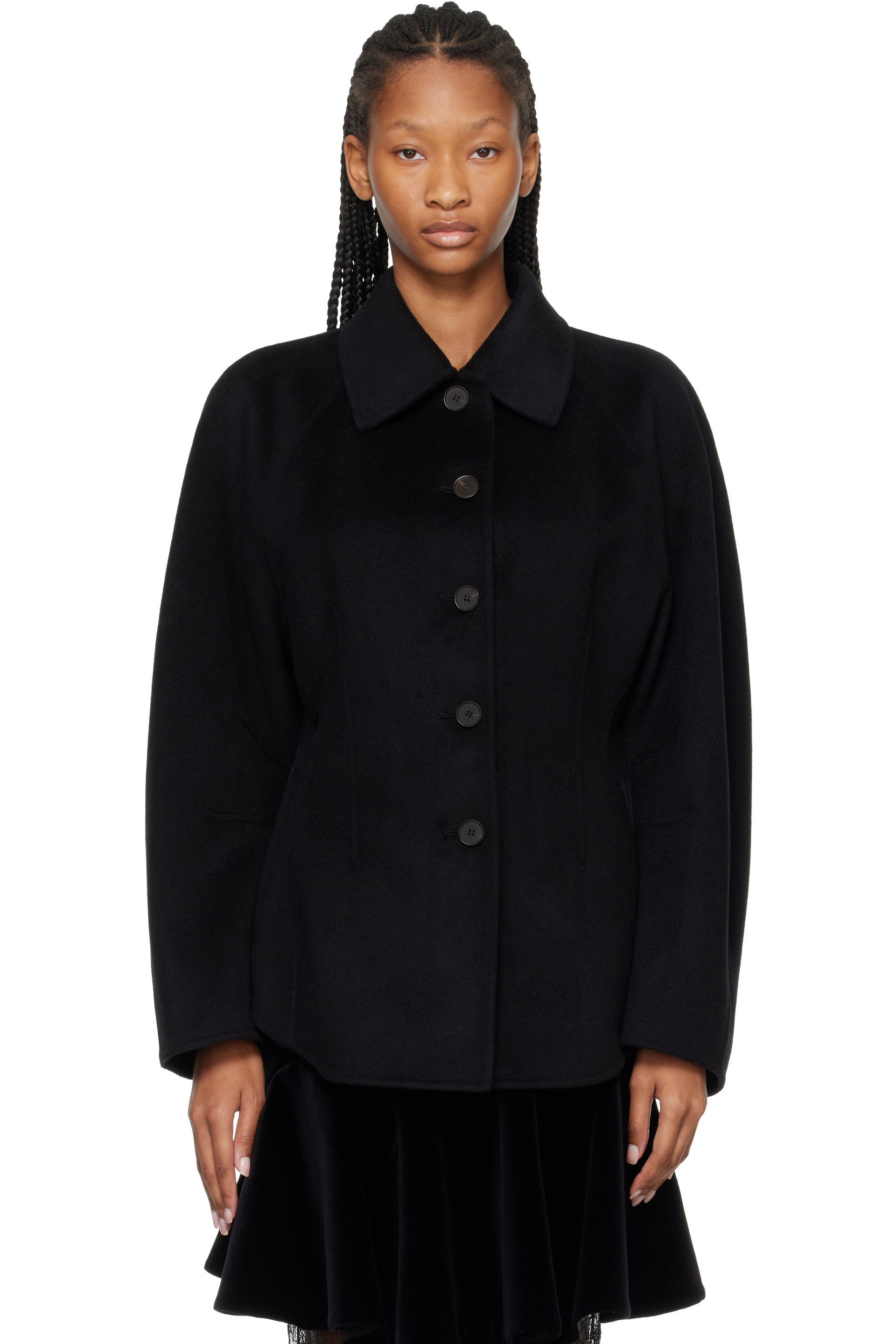 Róhe - Blouson sculptural noir en popeline fine double face
