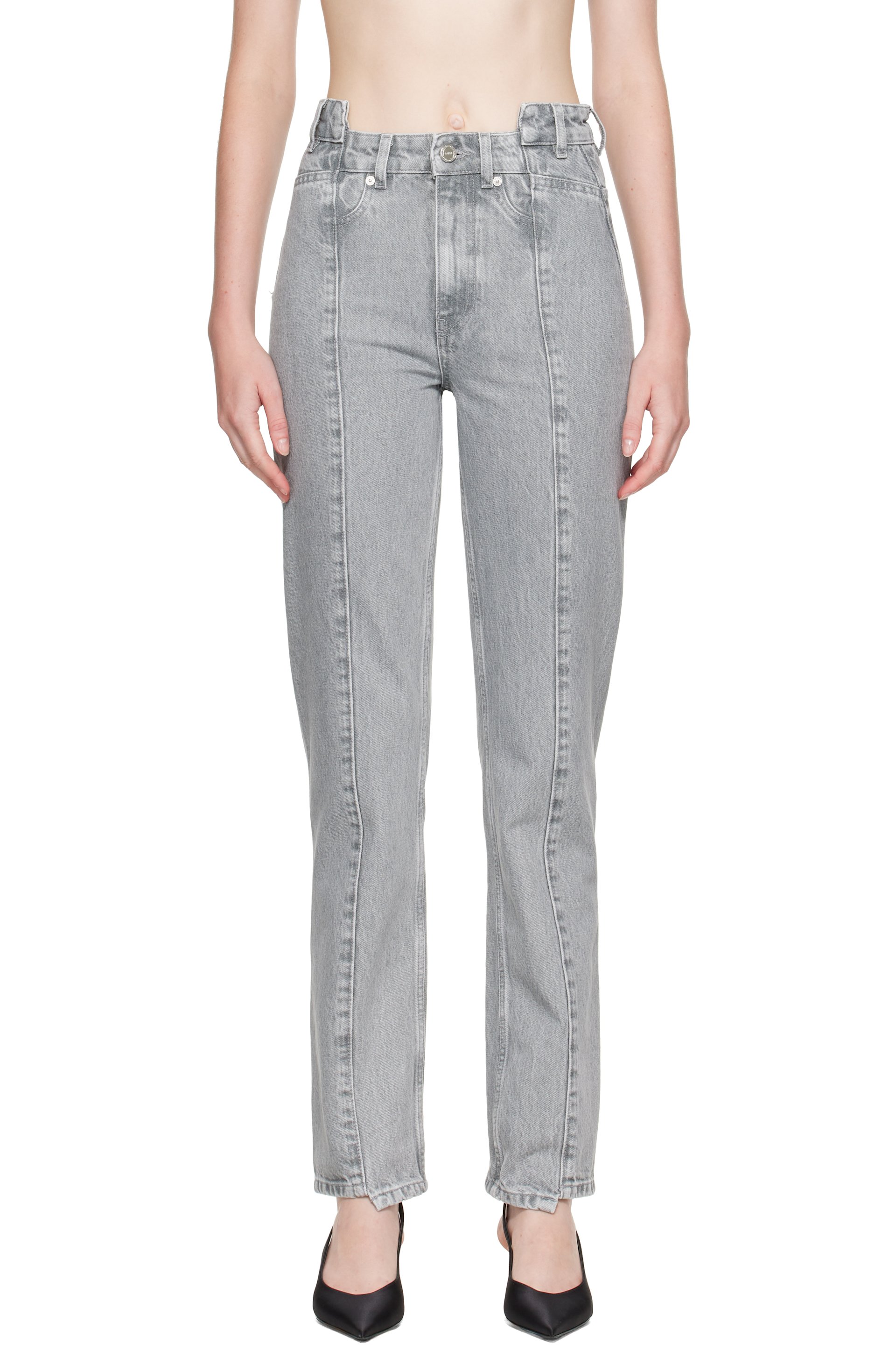 GANNI - Gray Rigid Denim Fold Jeans