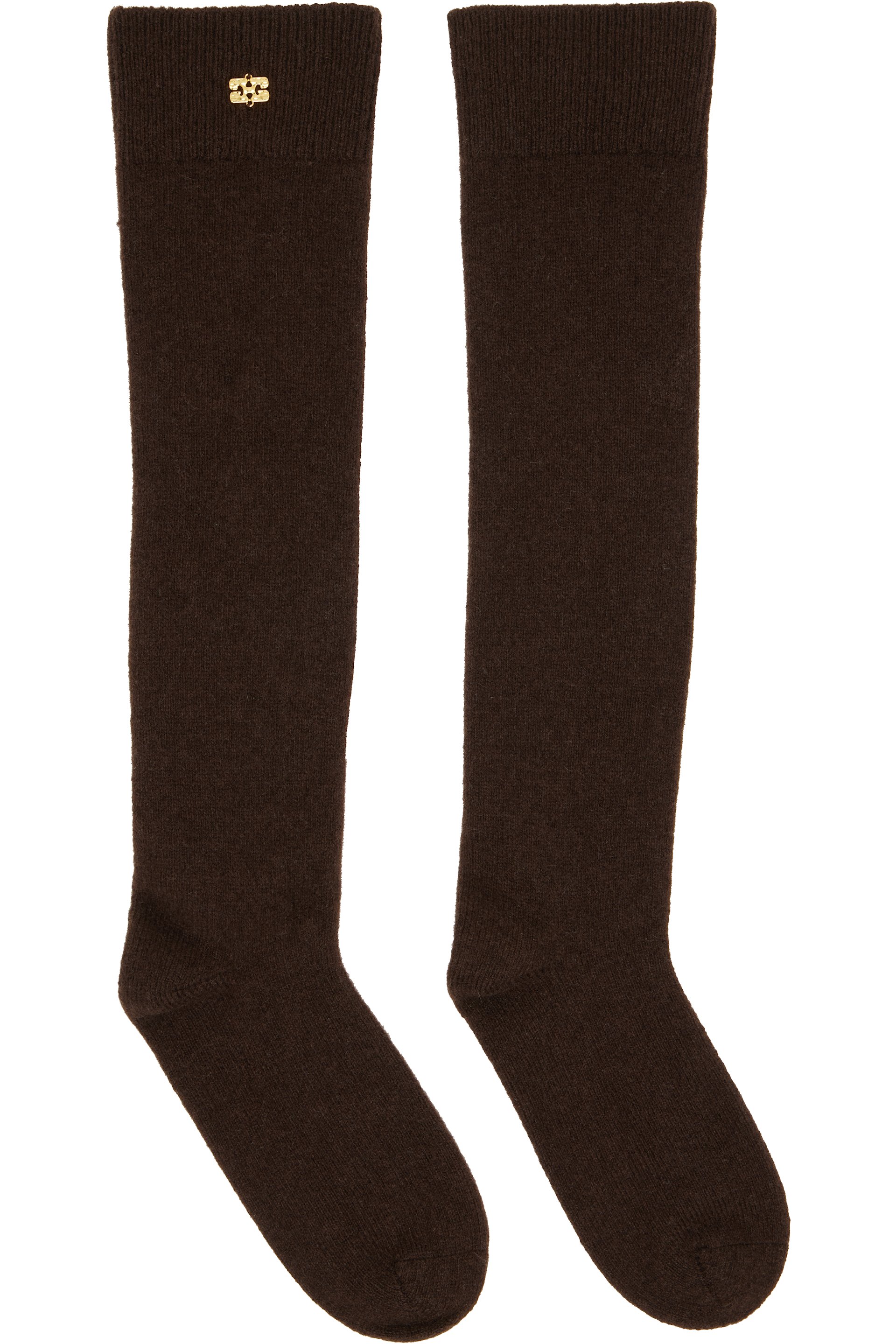 GANNI - Brown Wool Mix High Socks
