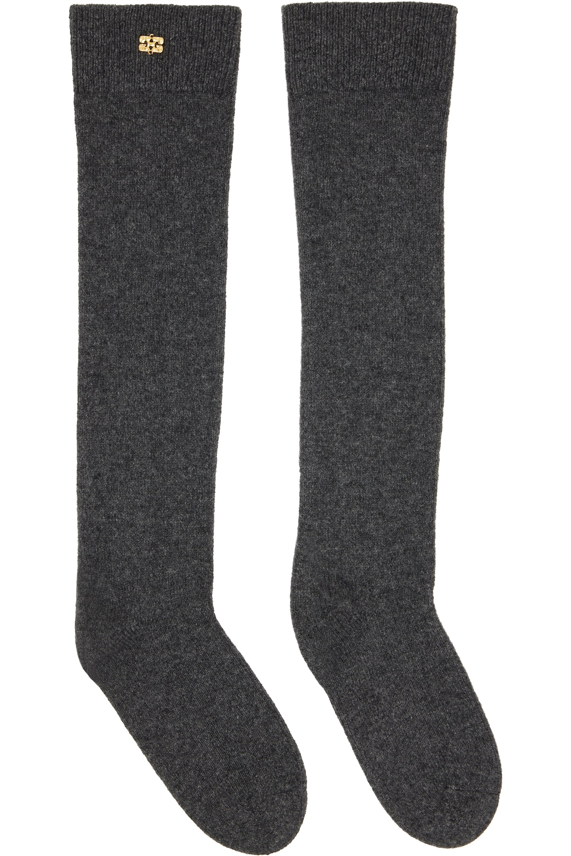 GANNI - Gray Wool Mix High Socks