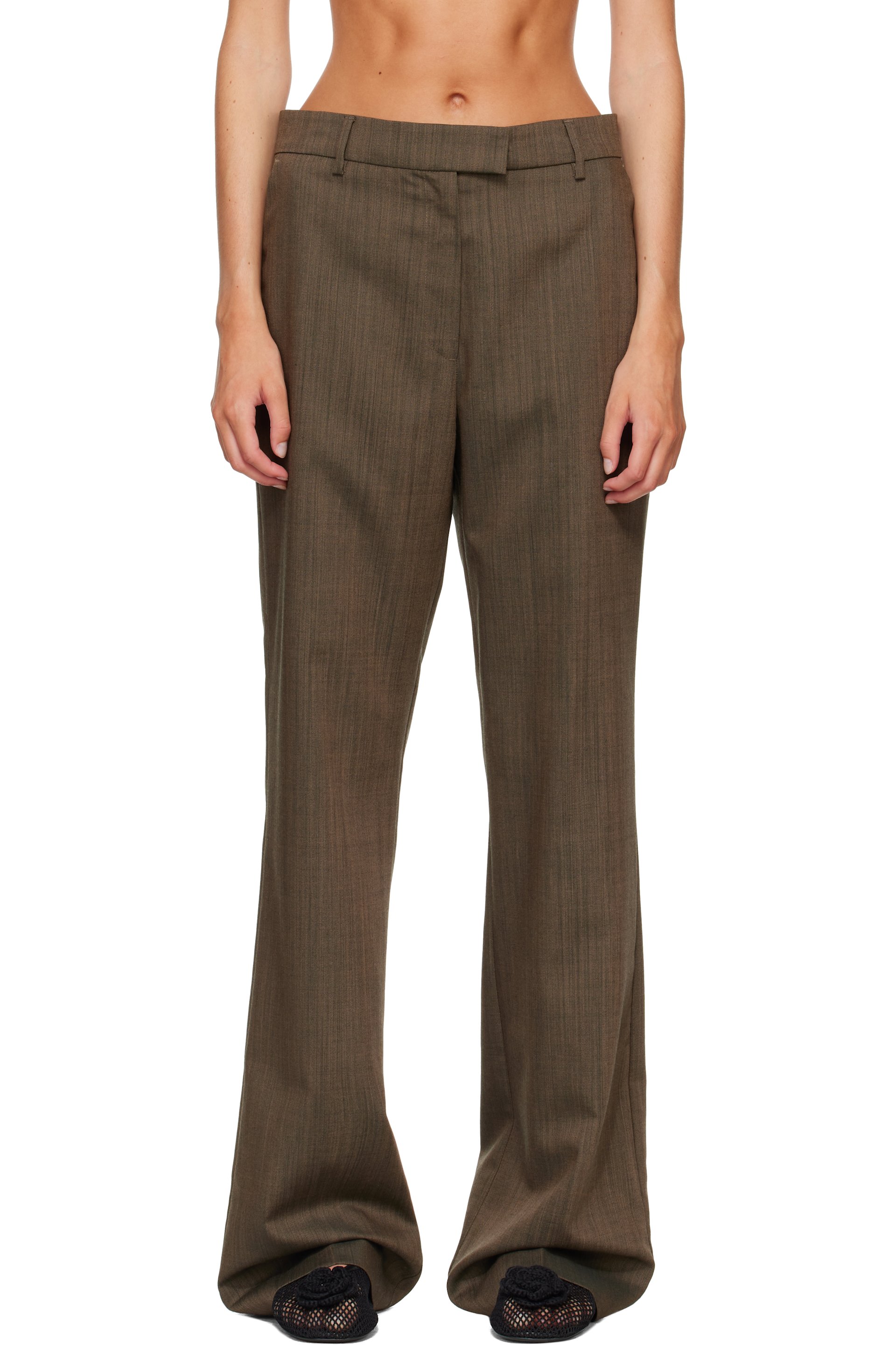 GANNI - Brown Wool Melange Trousers