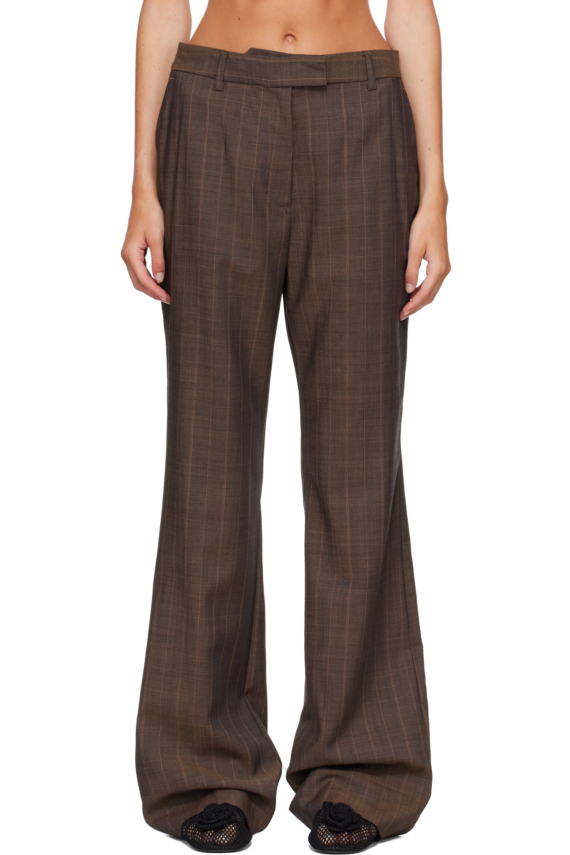 GANNI - Brown Pinstripe Wool Trousers