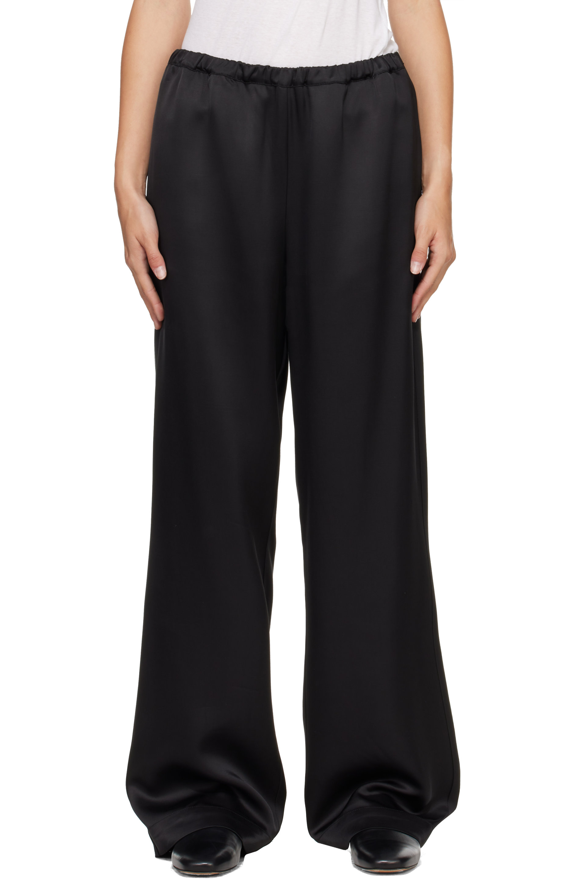Róhe - Black Relaxed Fit Satin Trousers