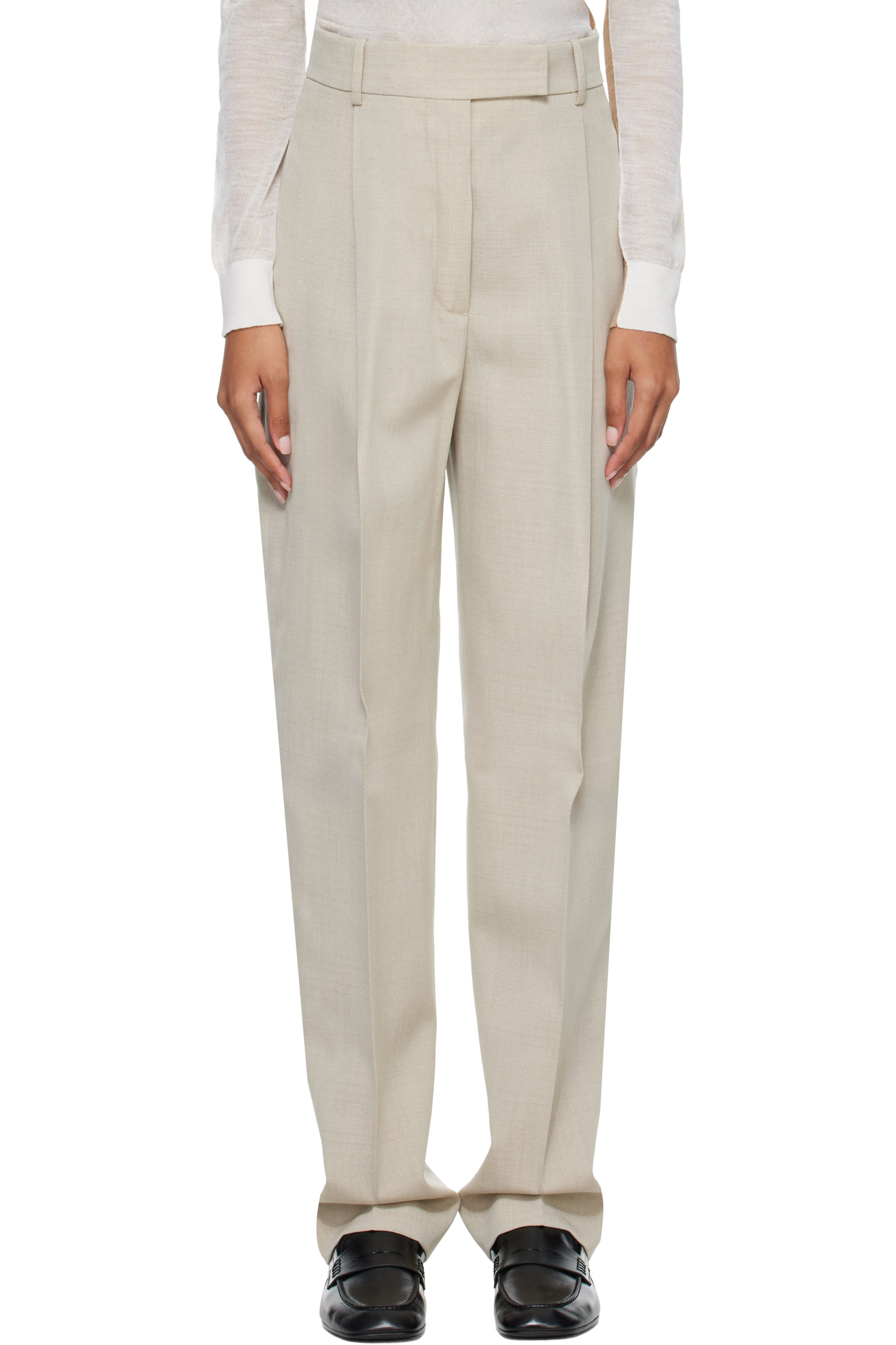 Róhe - Beige Daria Single Pleat Straight Leg Trousers
